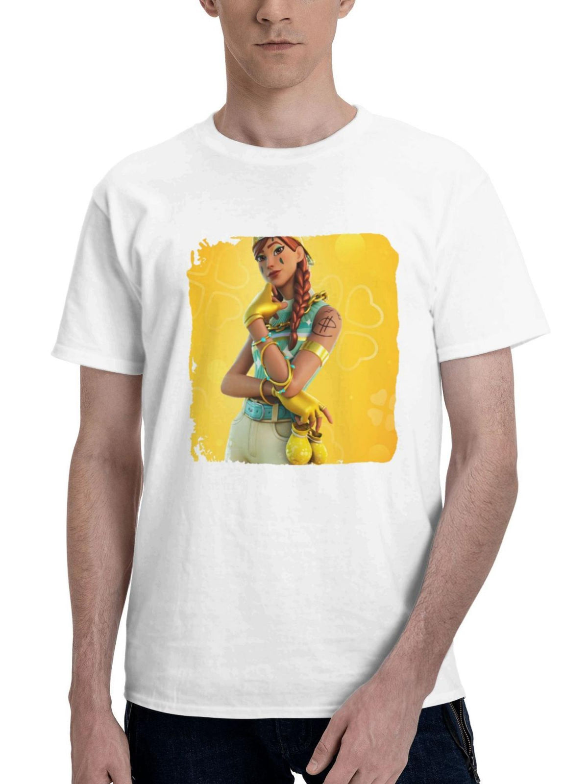 Aura Outfit Fortnite 180G 100% Cotton Printed Round Neck Short-Sleeve T-Shirt, Gifts for Men Dad Husband Grandpa, S-XXXL, White