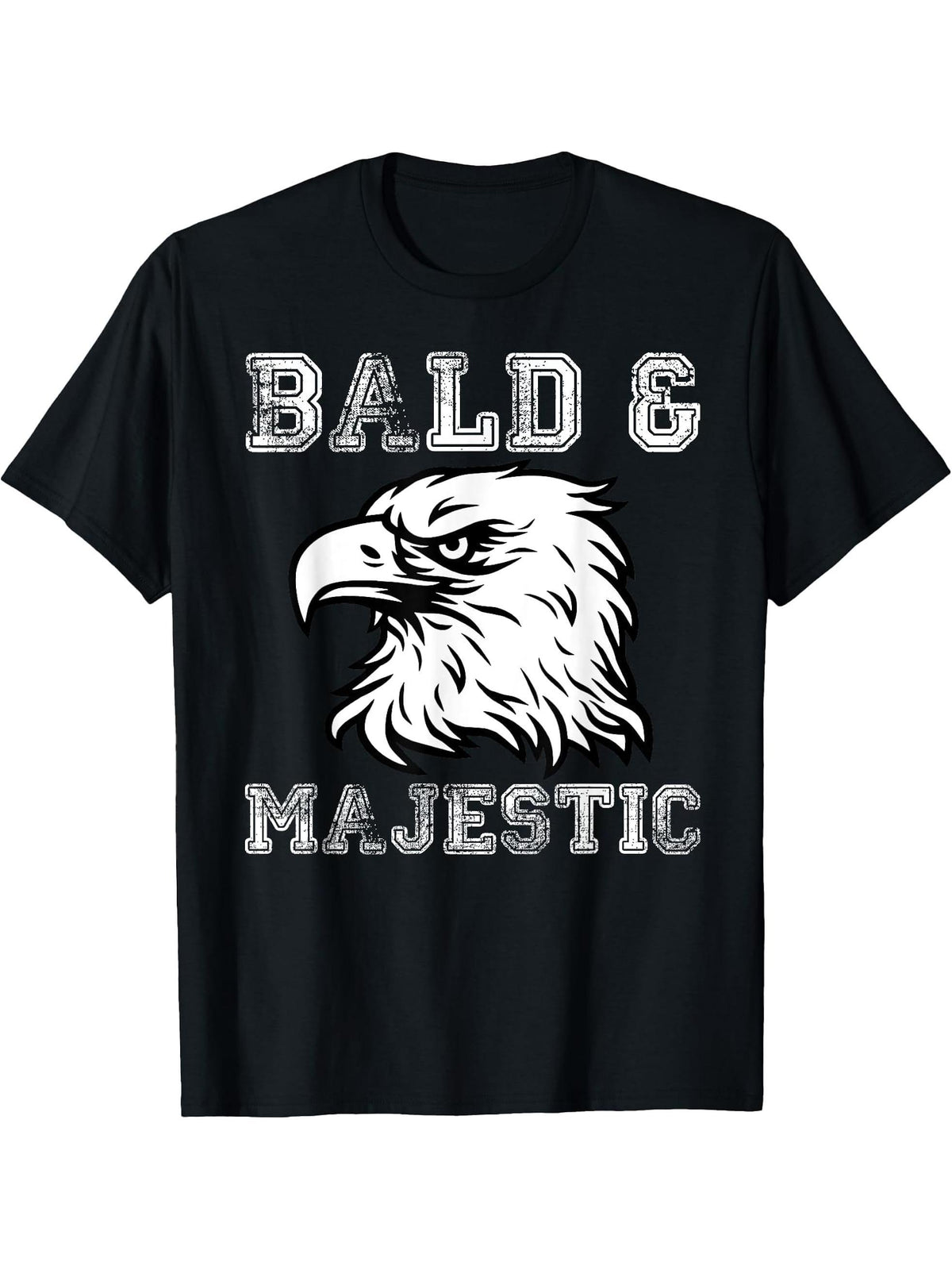 Eagle Bald & Majestic Bald Guy Dad Tee Funny Father's Day T-Shirt 180G 100% Cotton Printed Round Neck Short-Sleeve T-Shirt, Gifts for Men Dad Husband Grandpa, S-XXXL, Black