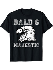 Eagle Bald & Majestic Bald Guy Dad Tee Funny Father's Day T-Shirt 180G 100% Cotton Printed Round Neck Short-Sleeve T-Shirt, Gifts for Men Dad Husband Grandpa, S-XXXL, Black