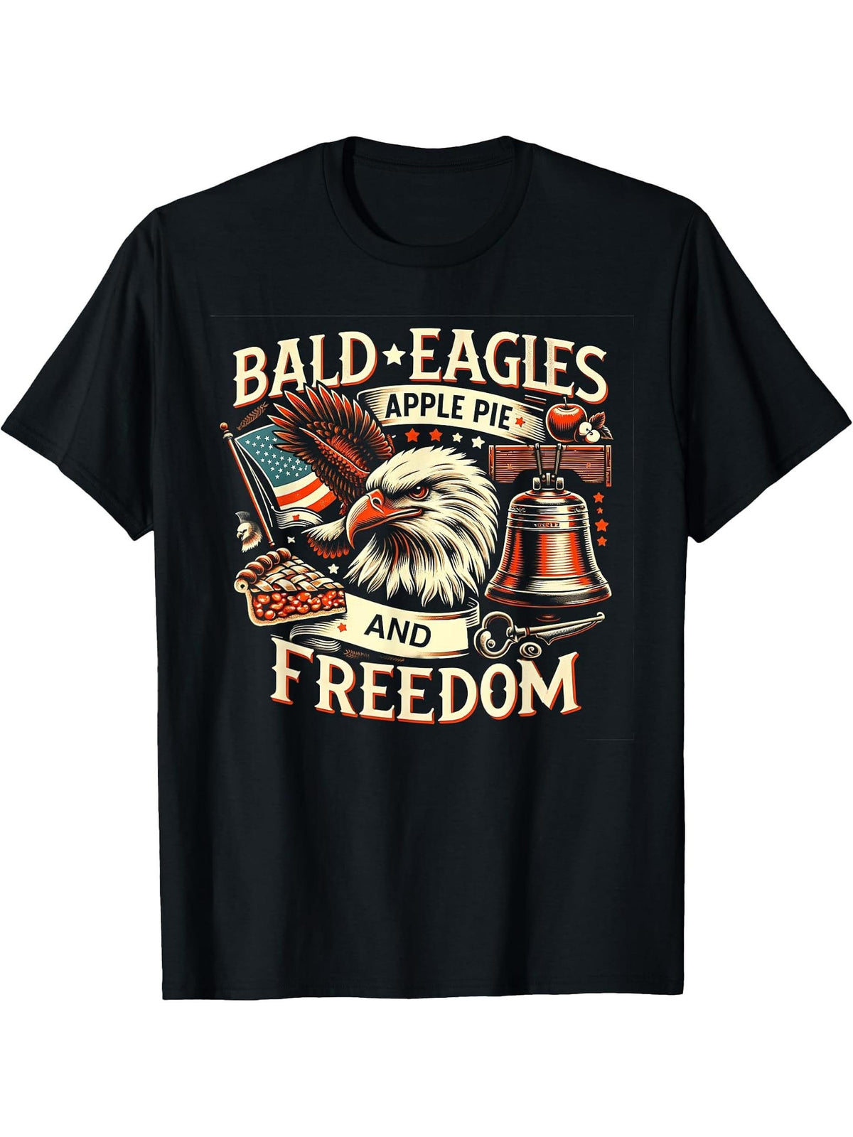 Bald Eagle American Freedom 4th Of July USA Pride Gift T-Shirt 180G 100% Cotton Printed Round Neck Short-Sleeve T-Shirt, Gifts for Men Dad Husband Grandpa, S-XXXL, Black
