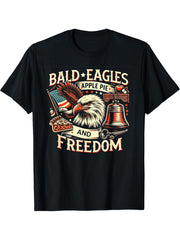Bald Eagle American Freedom 4th Of July USA Pride Gift T-Shirt 180G 100% Cotton Printed Round Neck Short-Sleeve T-Shirt, Gifts for Men Dad Husband Grandpa, S-XXXL, Black