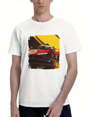 2023 Ferrari 499p Car 180G 100% Cotton Printed Round Neck Short-Sleeve T-Shirt, Gifts for Men Dad Husband Grandpa, S-XXXL, White