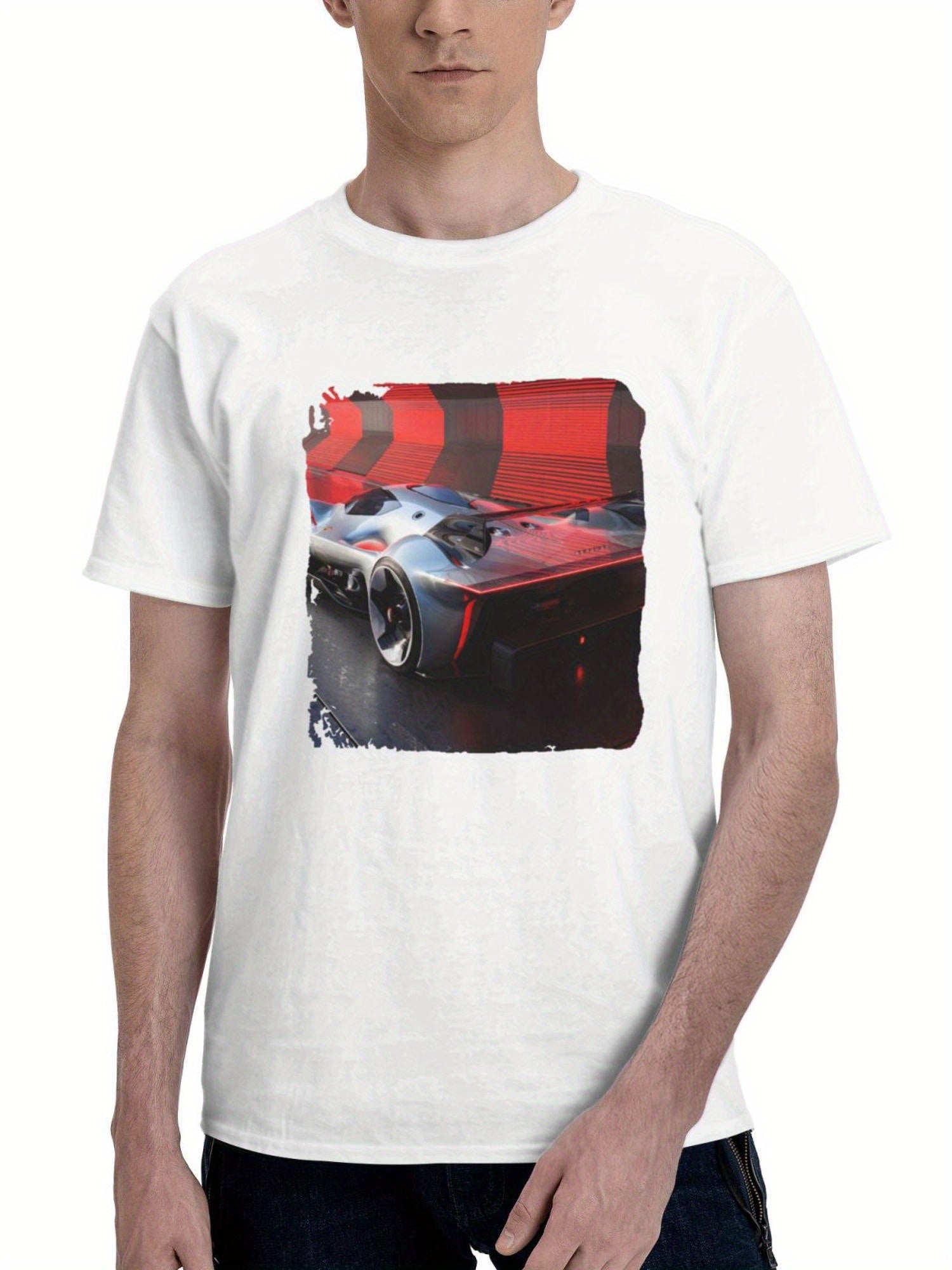 2023 Ferrari Vision Gran Turismo 180G 100% Cotton Printed Round Neck Short-Sleeve T-Shirt, Gifts for Men Dad Husband Grandpa, S-XXXL, White