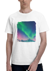 Aurora Landscape Sky 180G 100% Cotton Printed Round Neck Short-Sleeve T-Shirt, Gifts for Men Dad Husband Grandpa, S-XXXL, White
