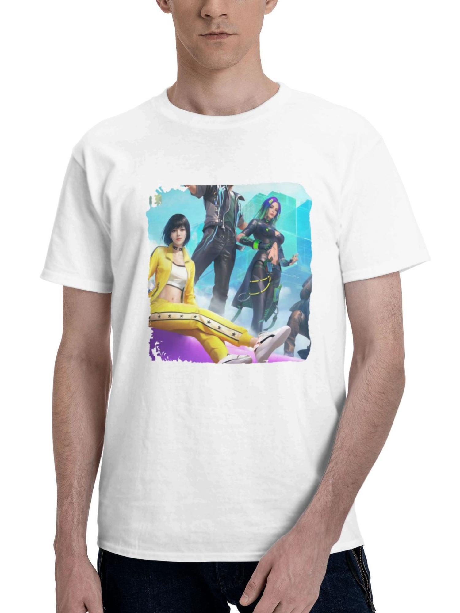 2023 Garena Free Fire Game Mc 180G 100% Cotton Printed Round Neck Short-Sleeve T-Shirt, Gifts for Men Dad Husband Grandpa, S-XXXL, White