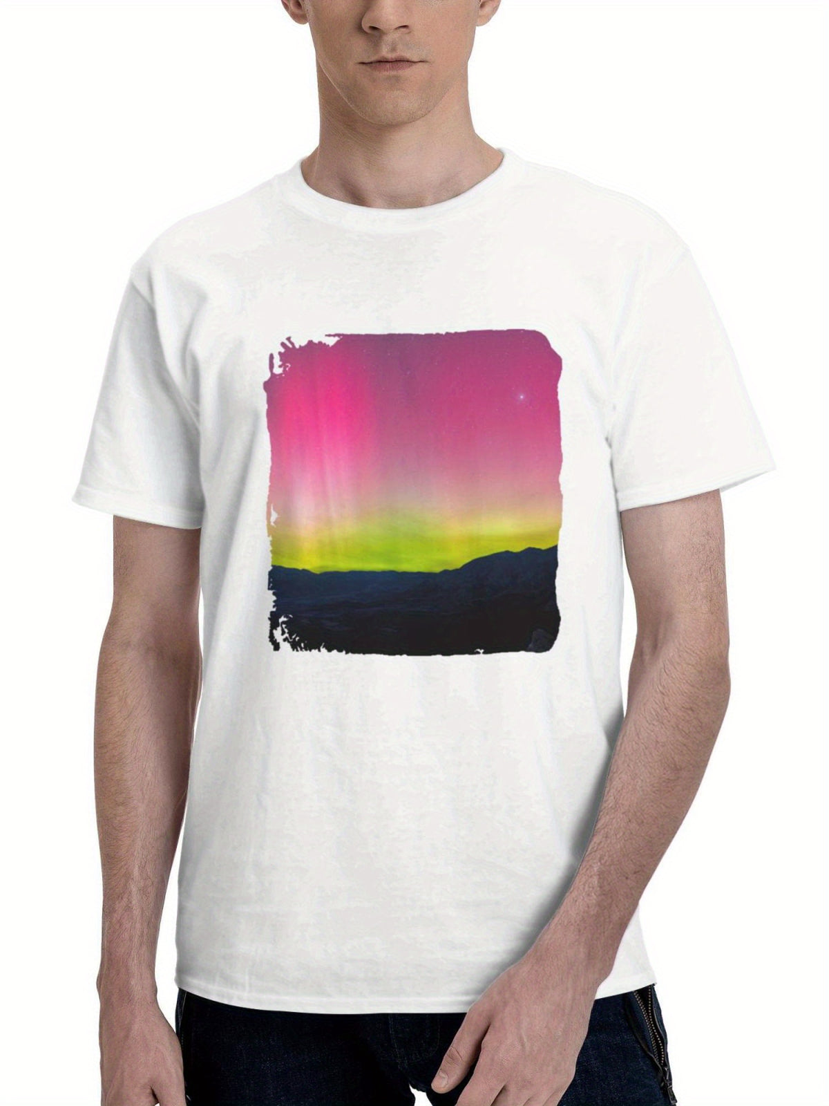 Aurora Whispers At Sunrise Nature S Enchanted Morning 180G 100% Cotton Printed Round Neck Short-Sleeve T-Shirt, Gifts for Men Dad Husband Grandpa, S-XXXL, White