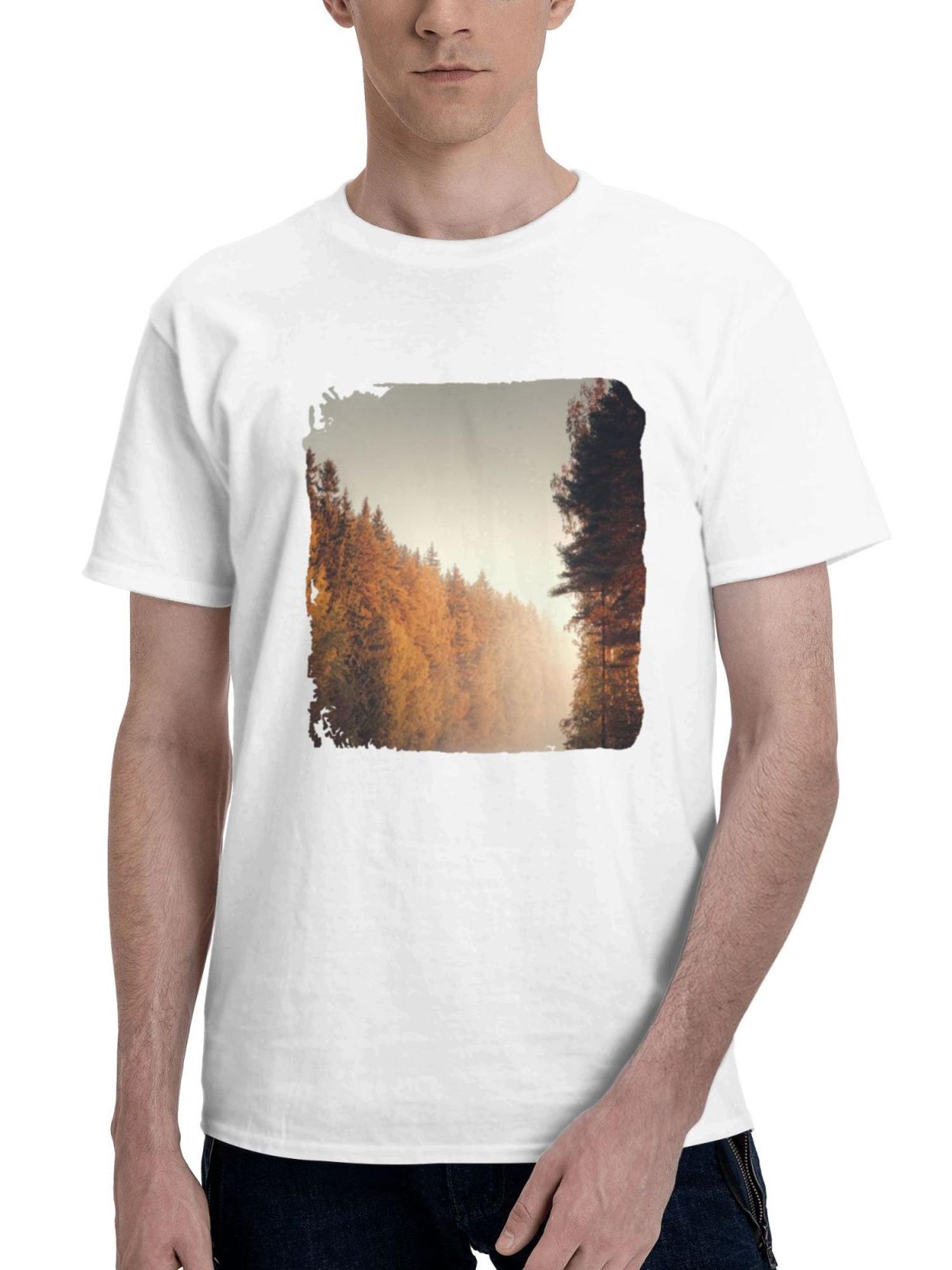 Autumn In Finland 180G 100% Cotton Printed Round Neck Short-Sleeve T-Shirt, Gifts for Men Dad Husband Grandpa, S-XXXL, White