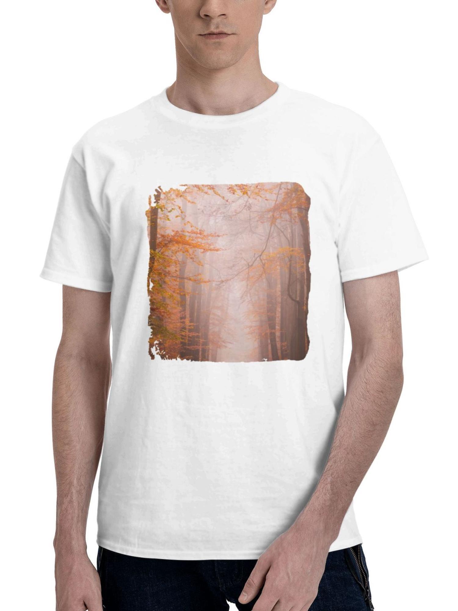 Autumn Roads 180G 100% Cotton Printed Round Neck Short-Sleeve T-Shirt, Gifts for Men Dad Husband Grandpa, S-XXXL, White