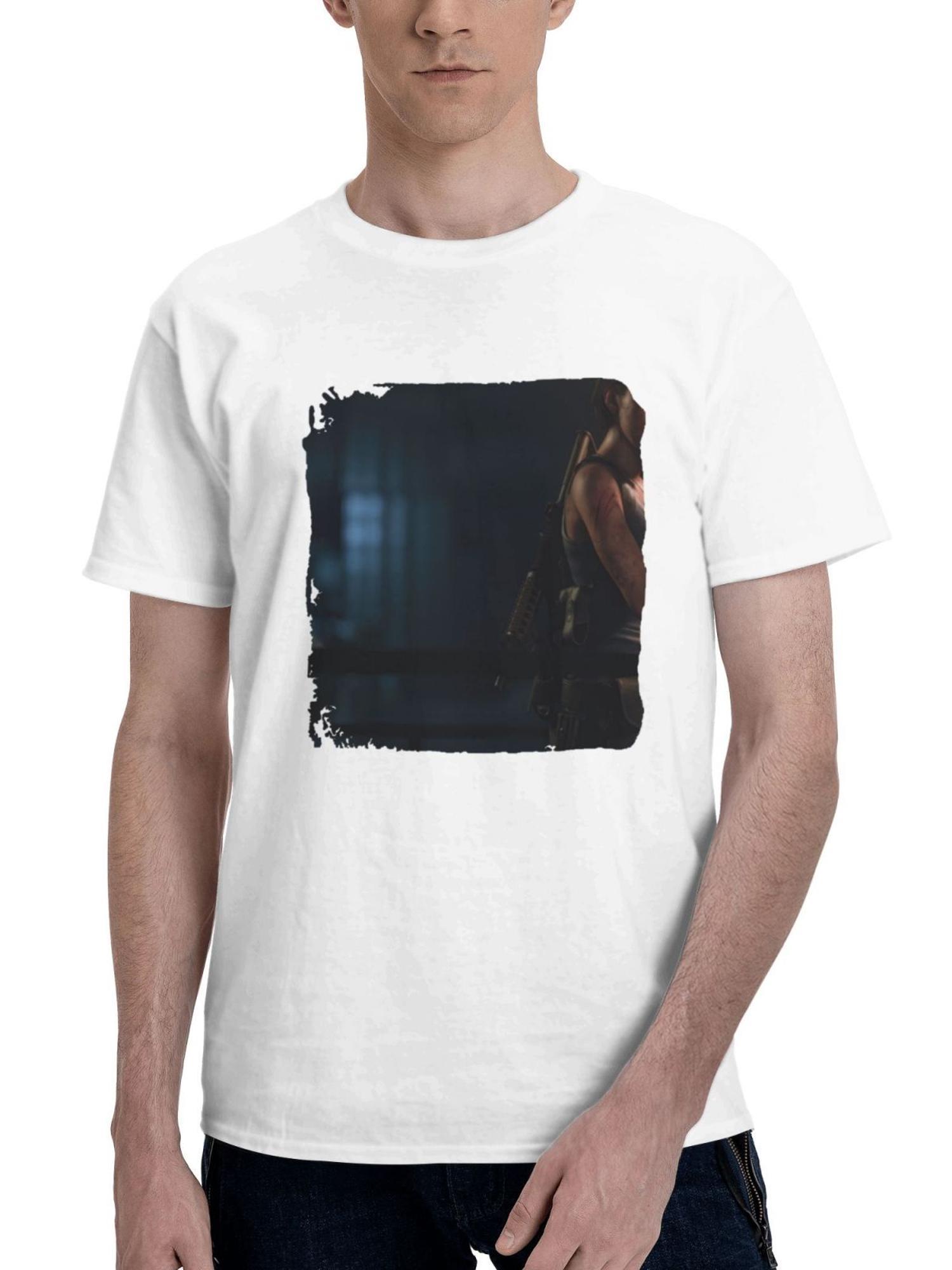 2023 Jill Resident Evil 3 180G 100% Cotton Printed Round Neck Short-Sleeve T-Shirt, Gifts for Men Dad Husband Grandpa, S-XXXL, White