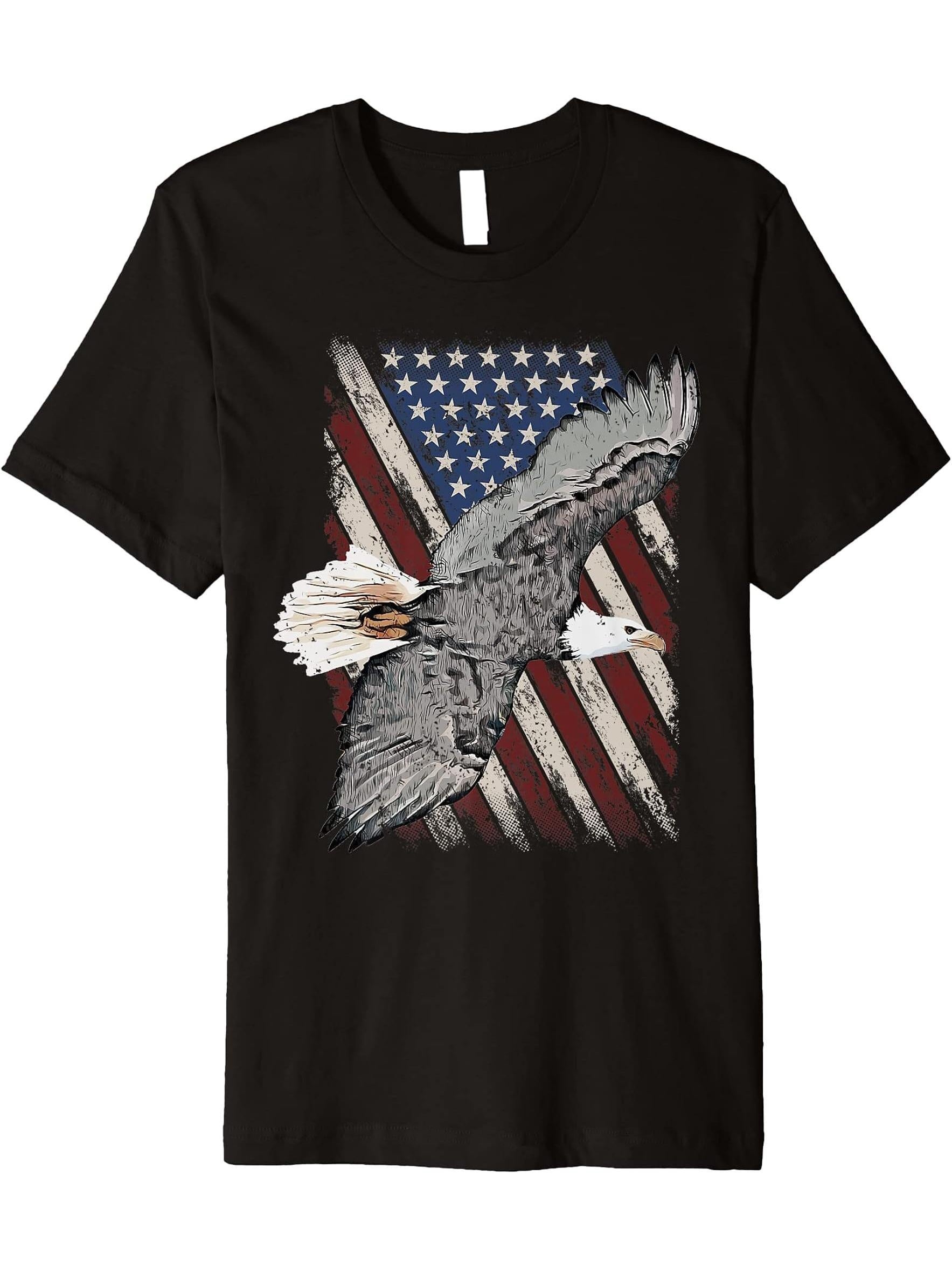 Bald Eagle I American Flag I Bird Of Prey I Patriotic Premium T-Shirt 180G 100% Cotton Printed Round Neck Short-Sleeve T-Shirt, Gifts for Men Dad Husband Grandpa, S-XXXL, Black