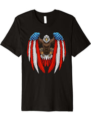 Flying American Bald Eagle USA Patriotic Eagles Flag Wings Premium T-Shirt 180G 100% Cotton Printed Round Neck Short-Sleeve T-Shirt, Gifts for Men Dad Husband Grandpa, S-XXXL, Black
