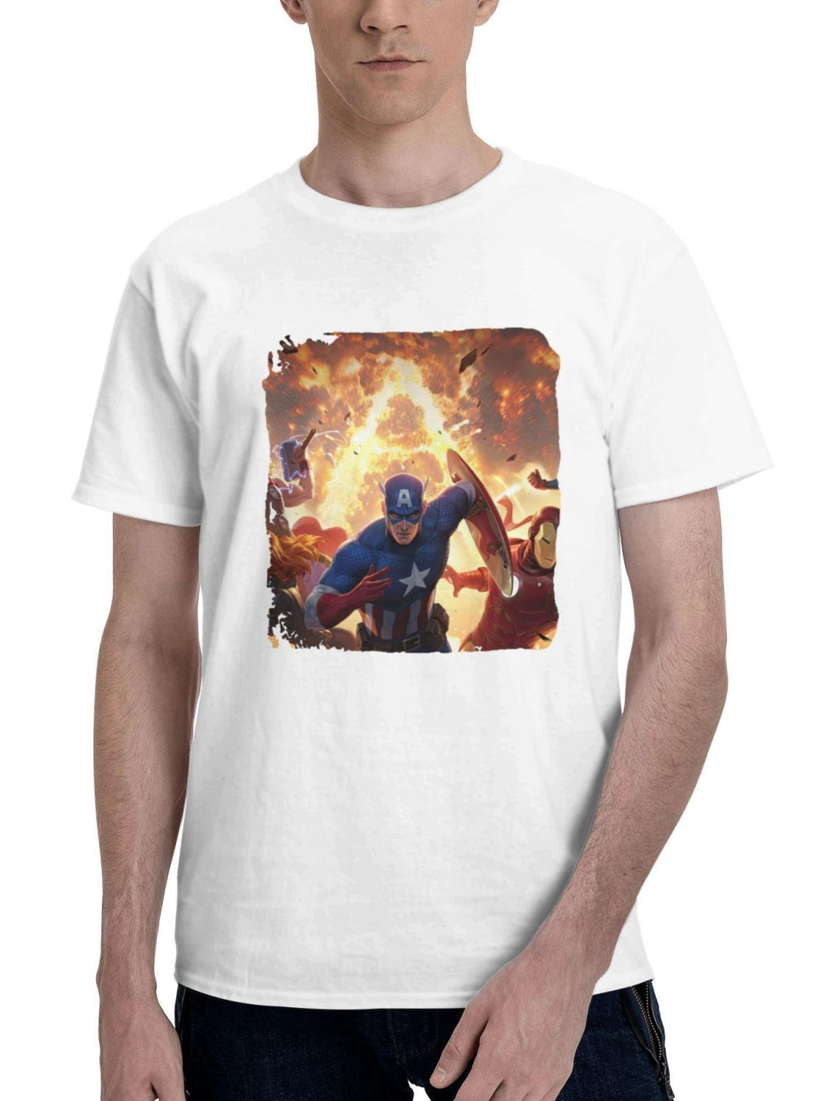 Avengers Heroes 180G 100% Cotton Printed Round Neck Short-Sleeve T-Shirt, Gifts for Men Dad Husband Grandpa, S-XXXL, White