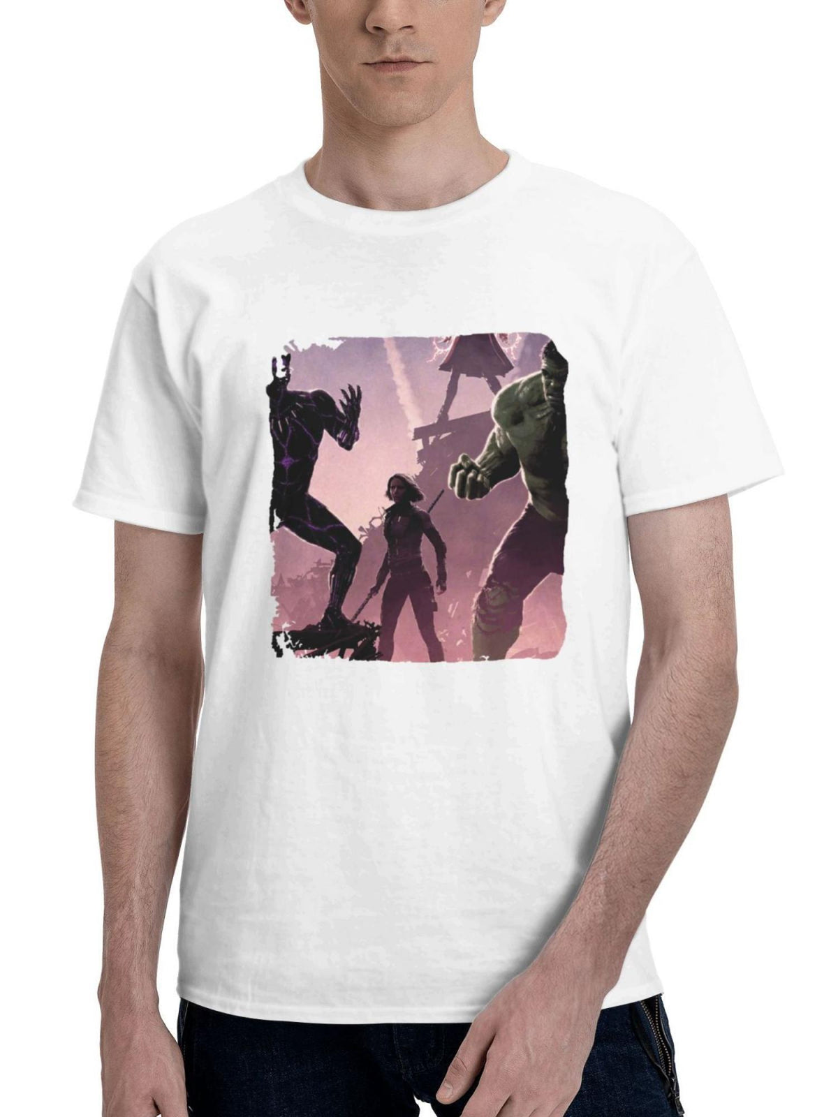 Avengers Infinity War Heroes 180G 100% Cotton Printed Round Neck Short-Sleeve T-Shirt, Gifts for Men Dad Husband Grandpa, S-XXXL, White