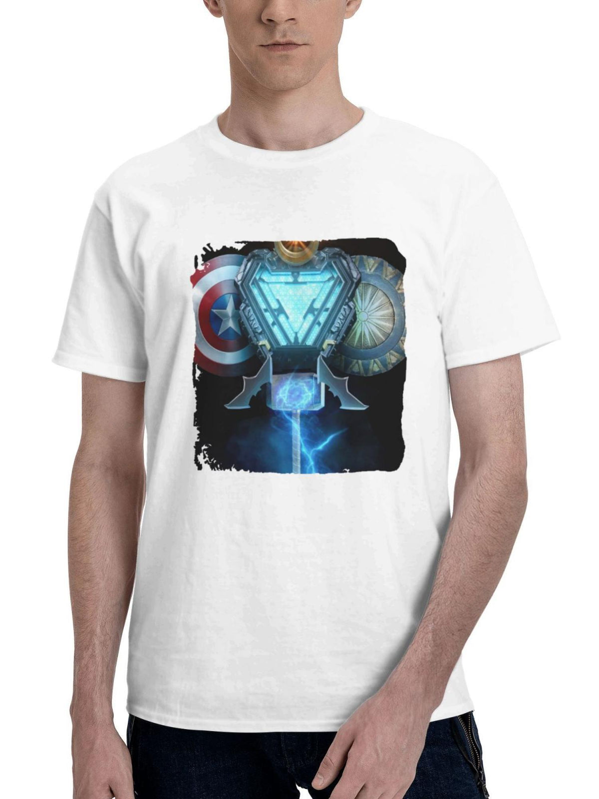 Avengers Of The Night When Heroes Unite Under The Moonlight 180G 100% Cotton Printed Round Neck Short-Sleeve T-Shirt, Gifts for Men Dad Husband Grandpa, S-XXXL, White