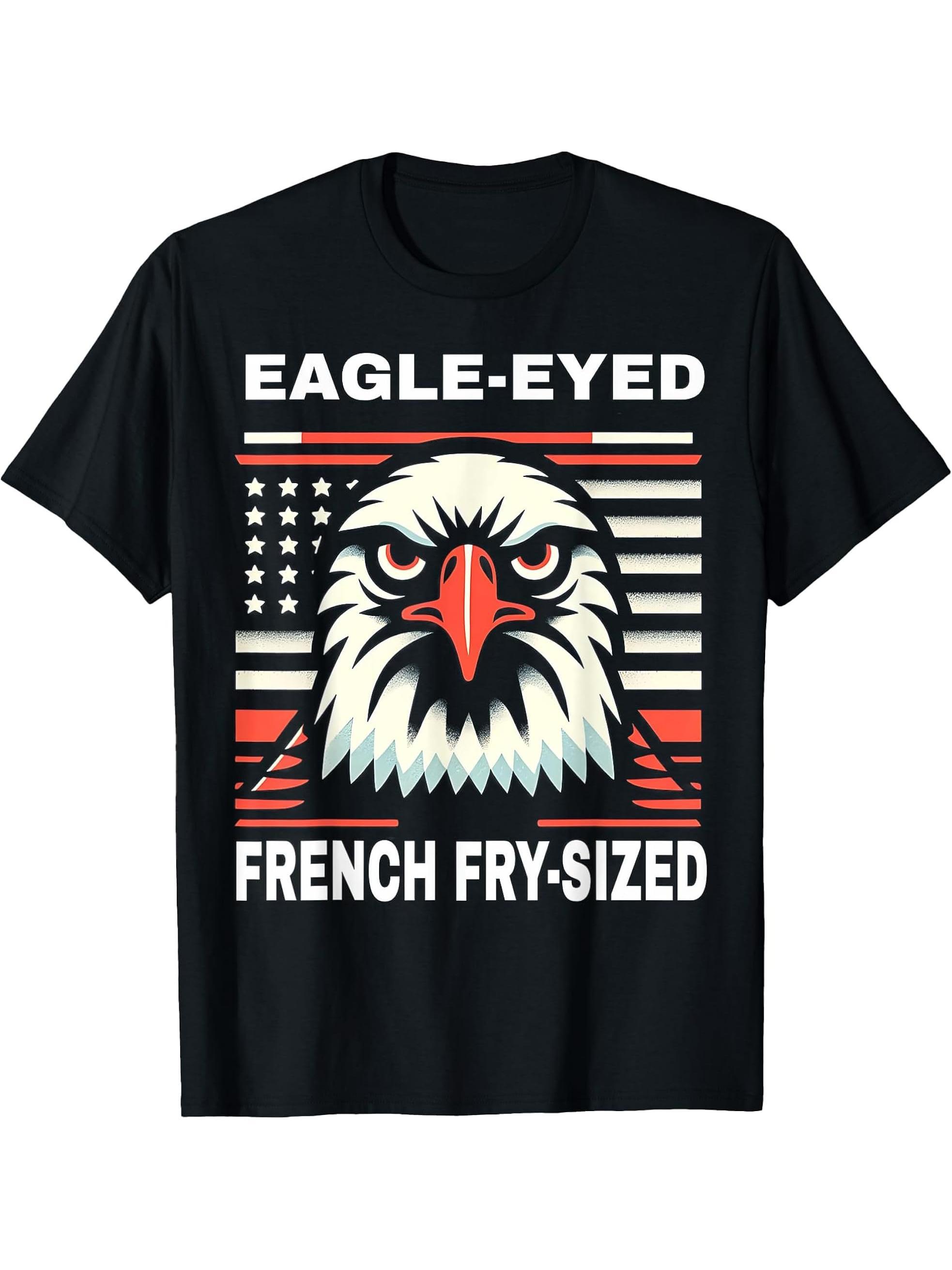 Eagle Eyed American Flag Bald Eagle USA Pride Patriotic T-Shirt 180G 100% Cotton Printed Round Neck Short-Sleeve T-Shirt, Gifts for Men Dad Husband Grandpa, S-XXXL, Black