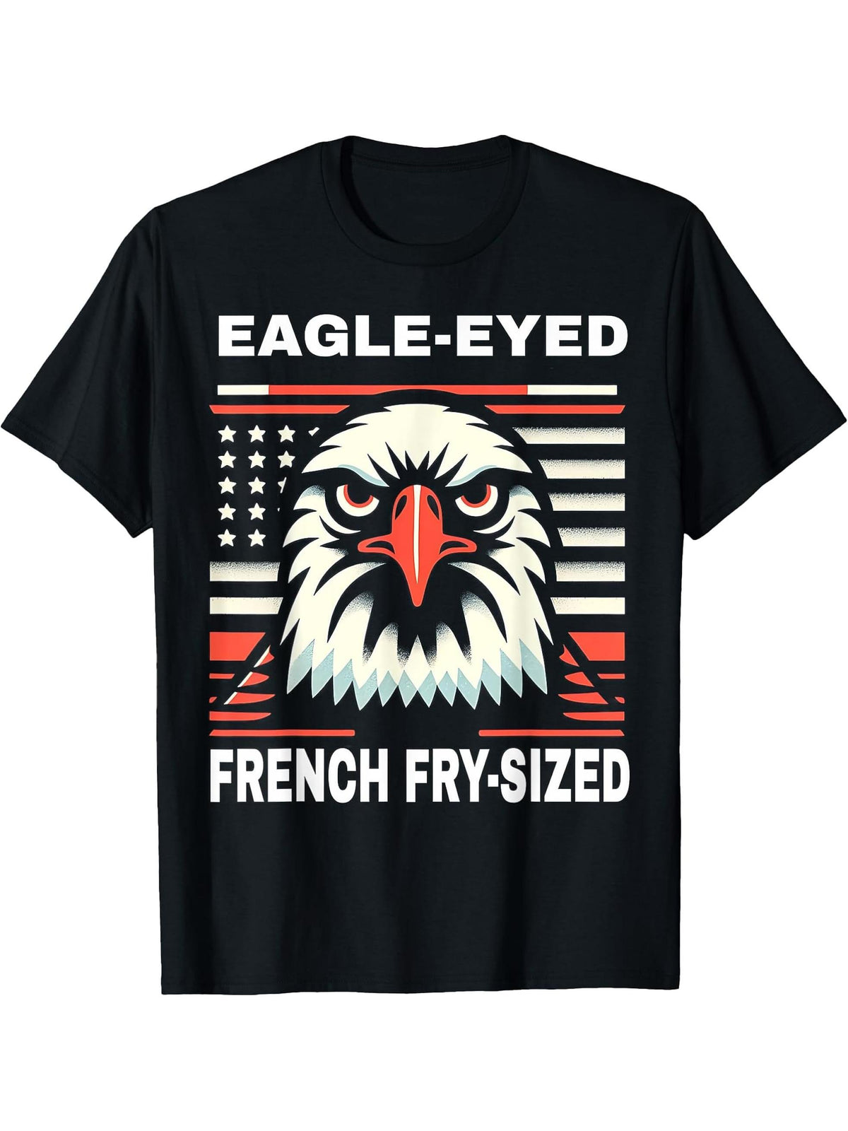 Eagle Eyed American Flag Bald Eagle USA Pride Patriotic T-Shirt 180G 100% Cotton Printed Round Neck Short-Sleeve T-Shirt, Gifts for Men Dad Husband Grandpa, S-XXXL, Black
