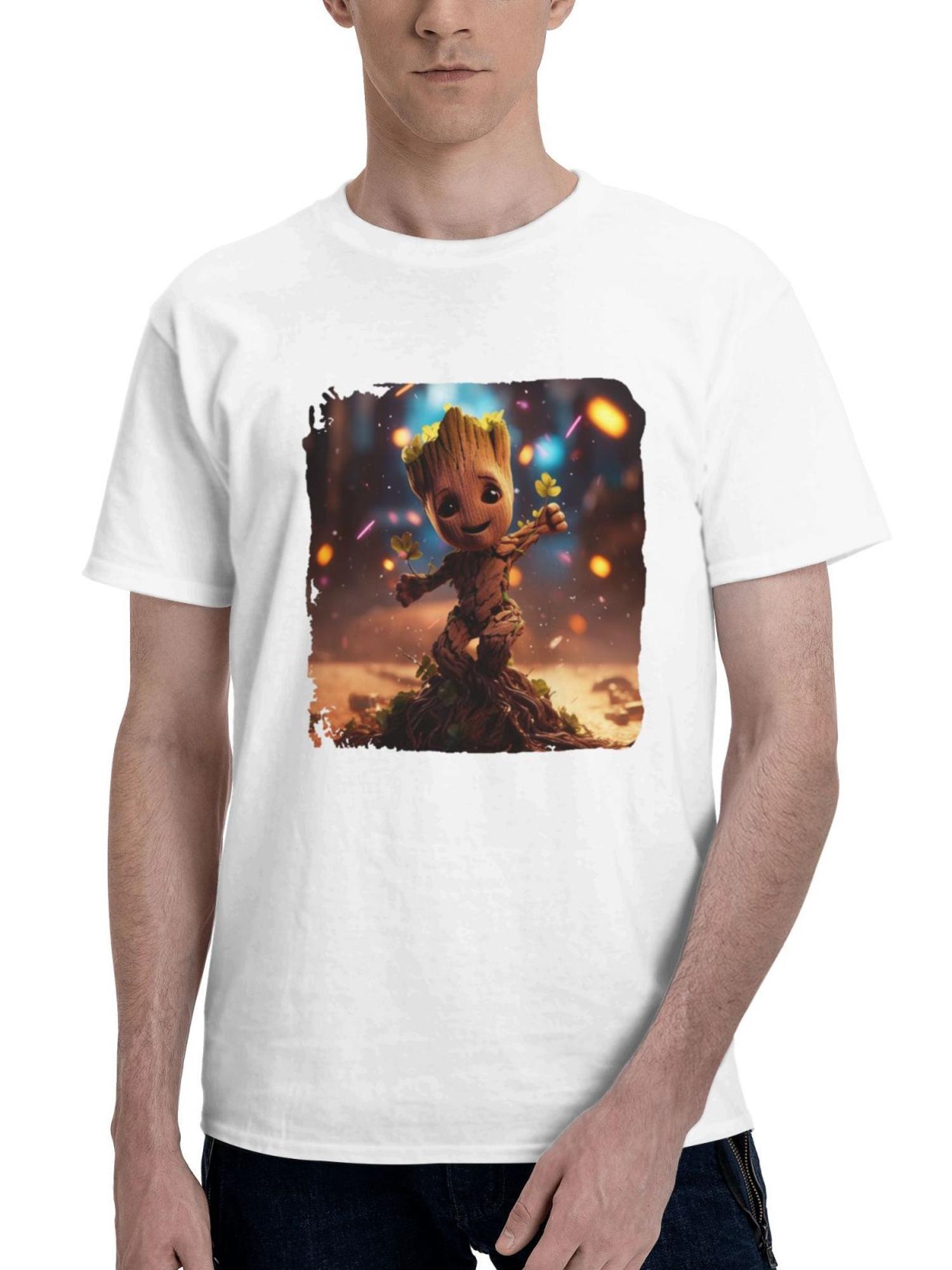 Baby Groot Overflowing Joy 180G 100% Cotton Printed Round Neck Short-Sleeve T-Shirt, Gifts for Men Dad Husband Grandpa, S-XXXL, White
