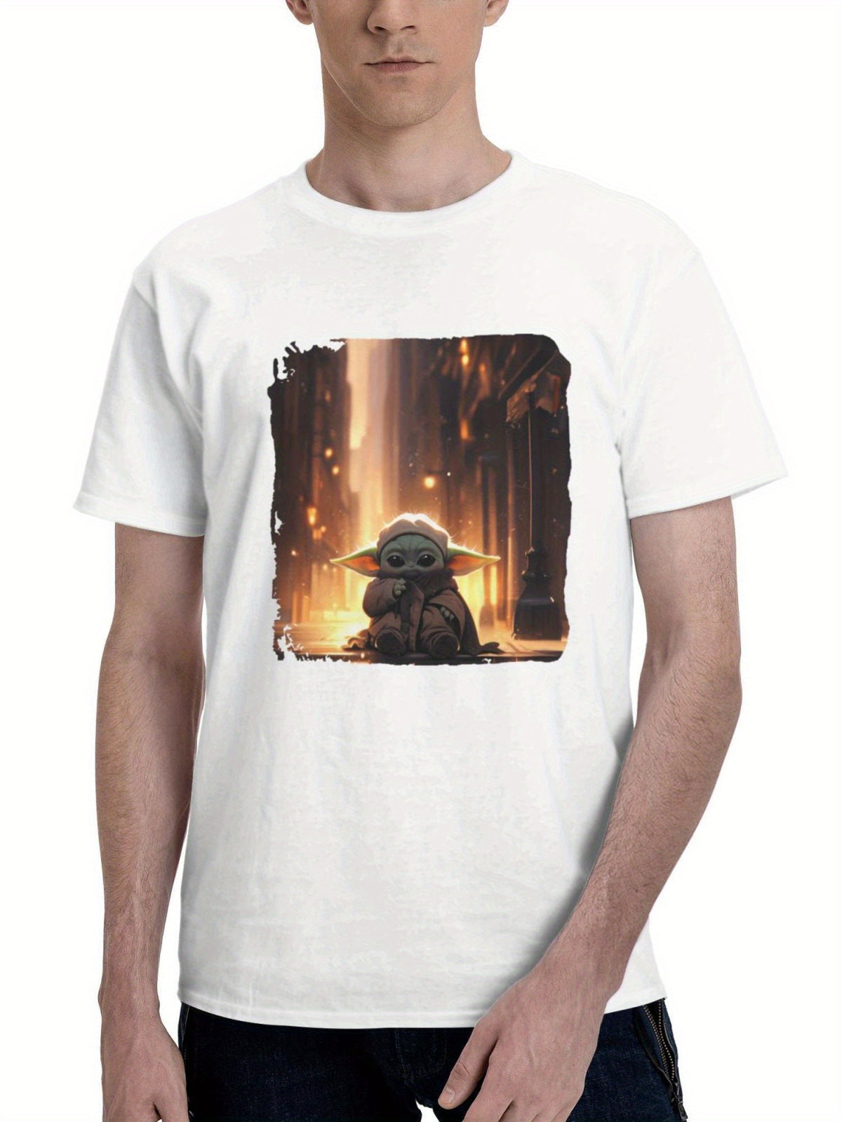 Baby Yoda 180G 100% Cotton Printed Round Neck Short-Sleeve T-Shirt, Gifts for Men Dad Husband Grandpa, S-XXXL, White