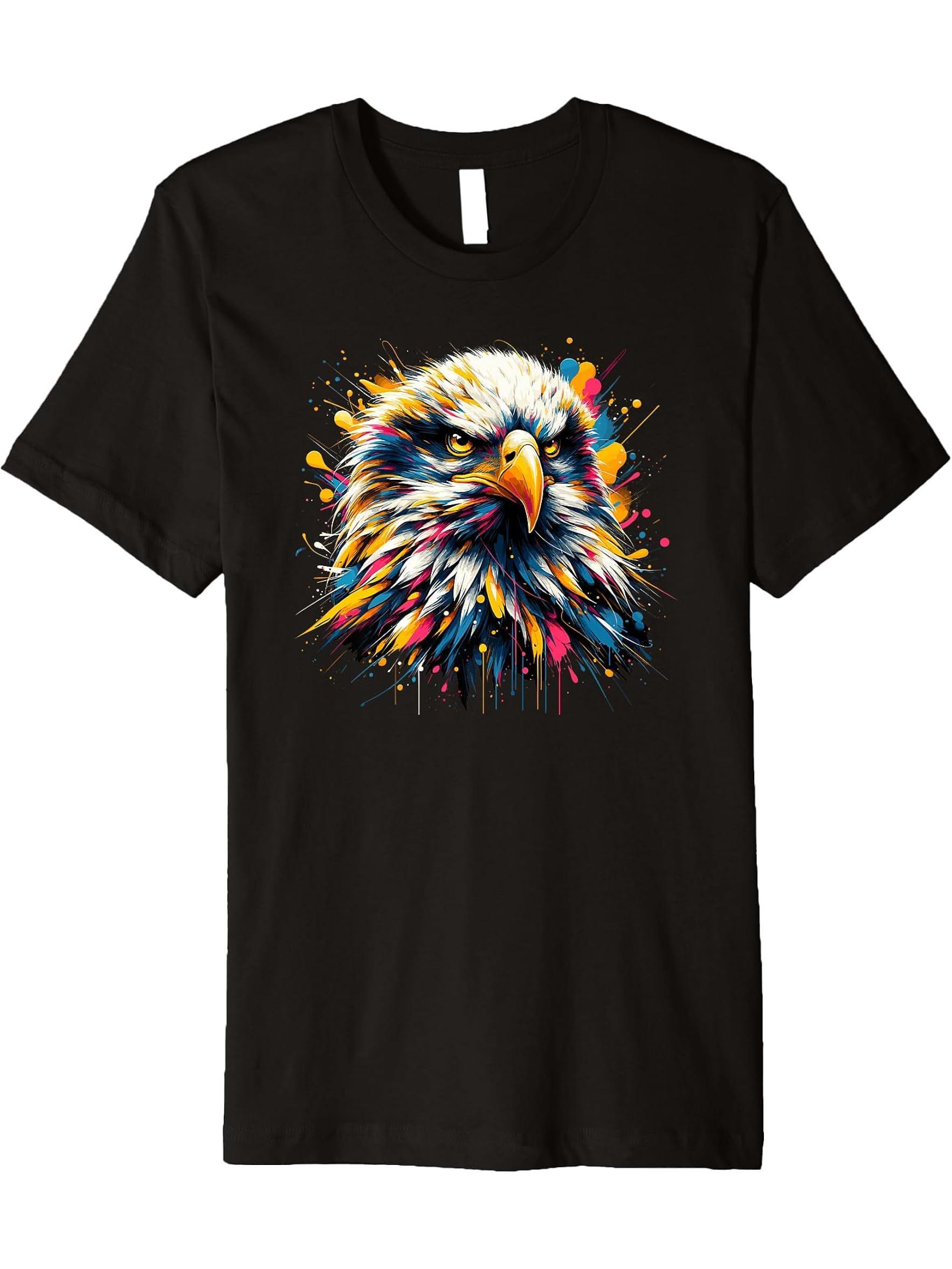 Dripping Paint Art Bald Eagle Bald Eagles Premium T-Shirt 180G 100% Cotton Printed Round Neck Short-Sleeve T-Shirt, Gifts for Men Dad Husband Grandpa, S-XXXL, Black