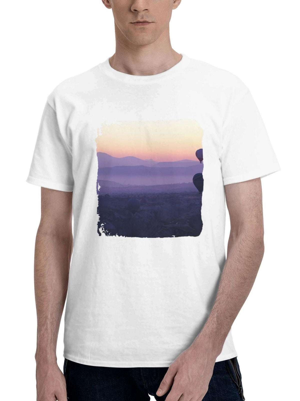 Balloon Ride 180G 100% Cotton Printed Round Neck Short-Sleeve T-Shirt, Gifts for Men Dad Husband Grandpa, S-XXXL, White