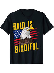 Bald Is Beautiful 4th of July Funny Bald Eagle American Flag T-Shirt 180G 100% Cotton Printed Round Neck Short-Sleeve T-Shirt, Gifts for Men Dad Husband Grandpa, S-XXXL, Black