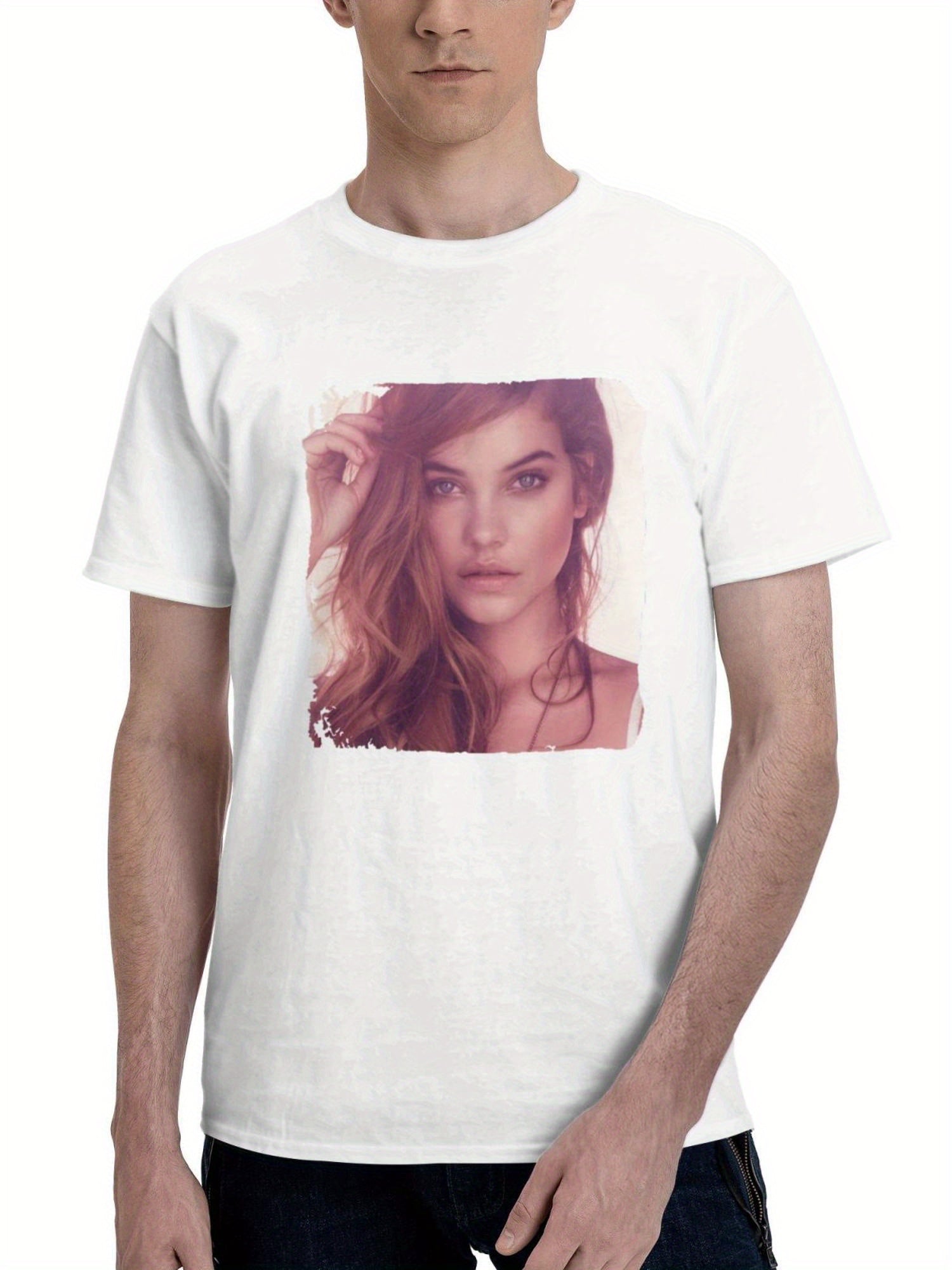 Barbara Palvin Cuteness 180G 100% Cotton Printed Round Neck Short-Sleeve T-Shirt, Gifts for Men Dad Husband Grandpa, S-XXXL, White