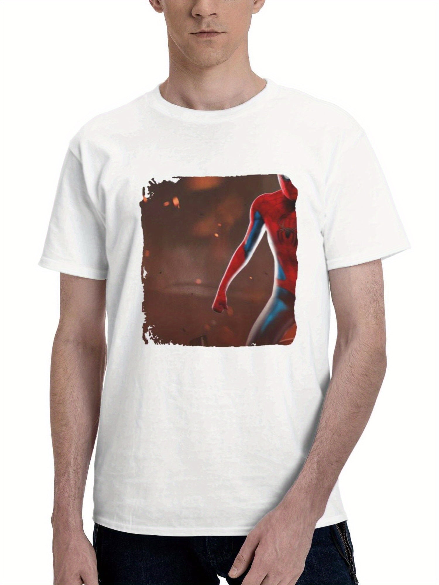 2023 Spiderman 2 Ps5 Ql 180G 100% Cotton Printed Round Neck Short-Sleeve T-Shirt, Gifts for Men Dad Husband Grandpa, S-XXXL, White