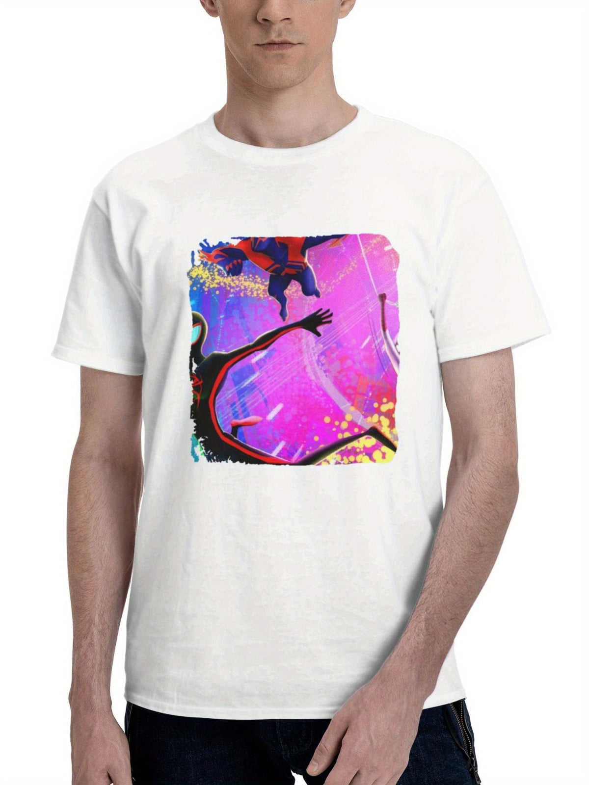 2023 Spiderman Across The Spider Verse 2023 180G 100% Cotton Printed Round Neck Short-Sleeve T-Shirt, Gifts for Men Dad Husband Grandpa, S-XXXL, White