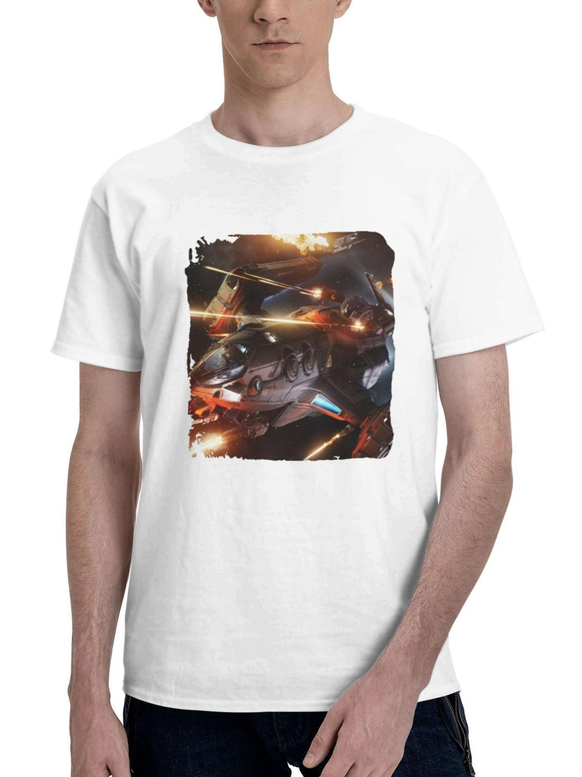 2023 Star Citizen 180G 100% Cotton Printed Round Neck Short-Sleeve T-Shirt, Gifts for Men Dad Husband Grandpa, S-XXXL, White