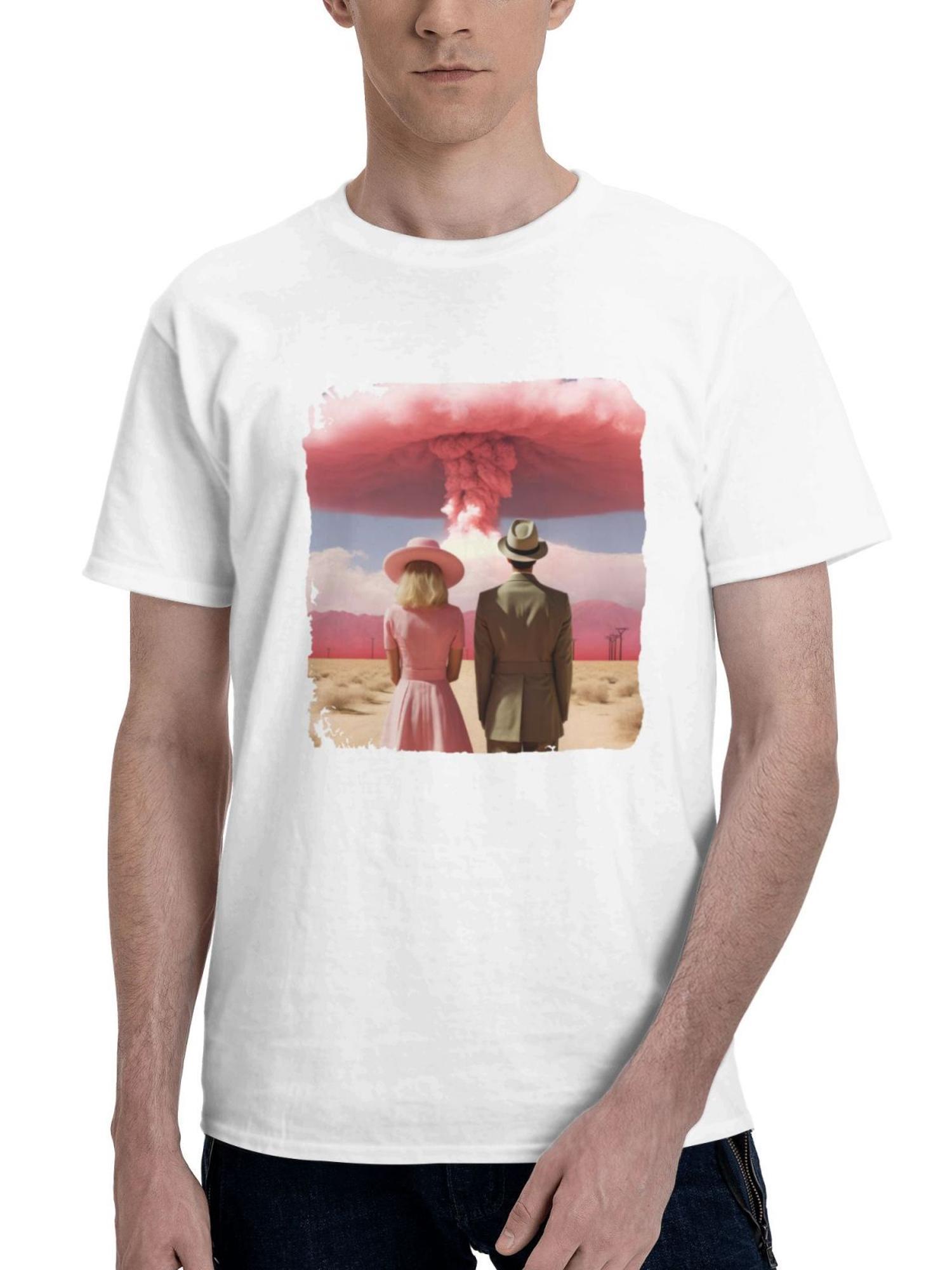 Barbenheimer Z2 180G 100% Cotton Printed Round Neck Short-Sleeve T-Shirt, Gifts for Men Dad Husband Grandpa, S-XXXL, White