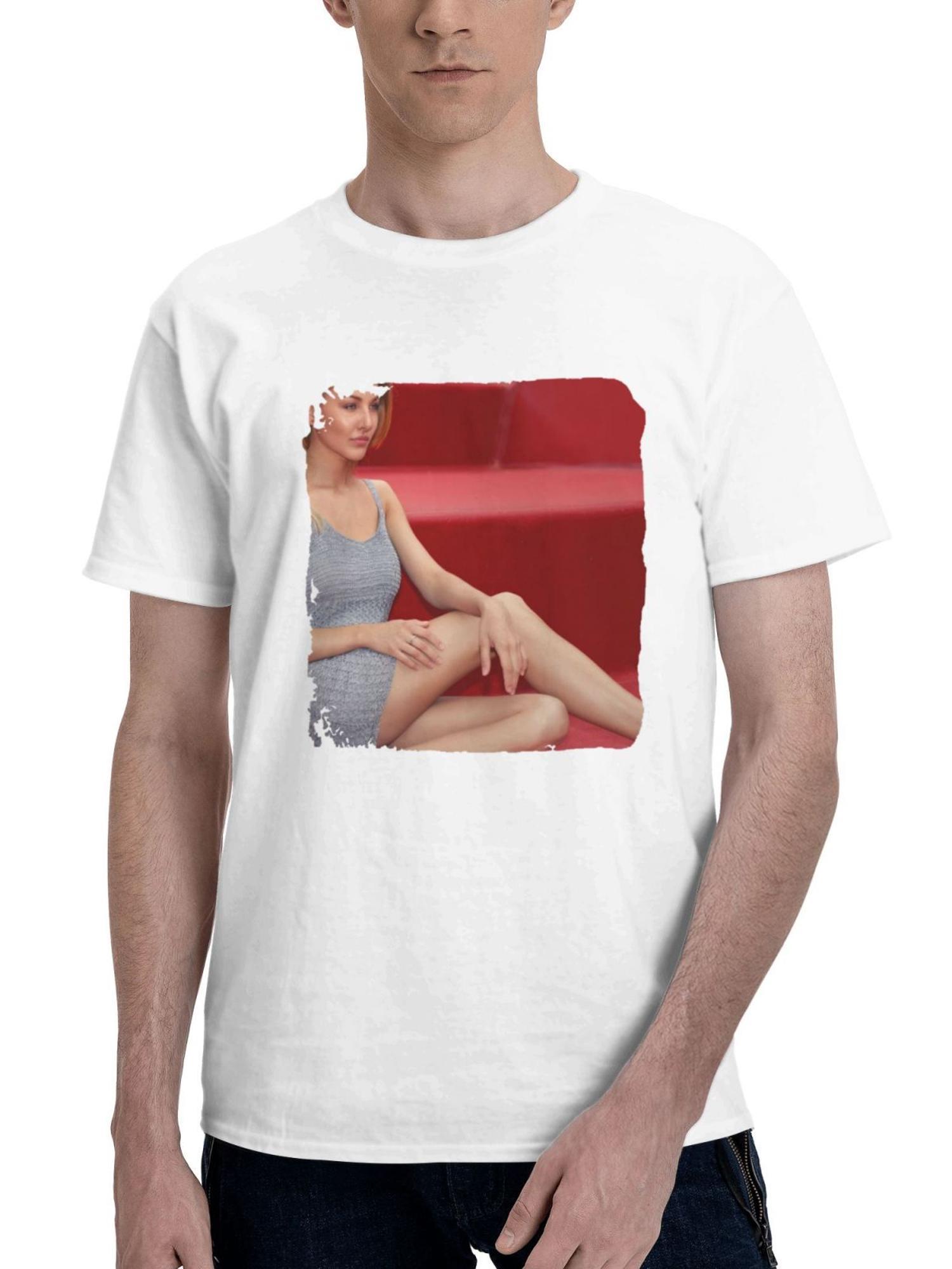 Barefoot Girl Sitting In Red Stairs 180G 100% Cotton Printed Round Neck Short-Sleeve T-Shirt, Gifts for Men Dad Husband Grandpa, S-XXXL, White