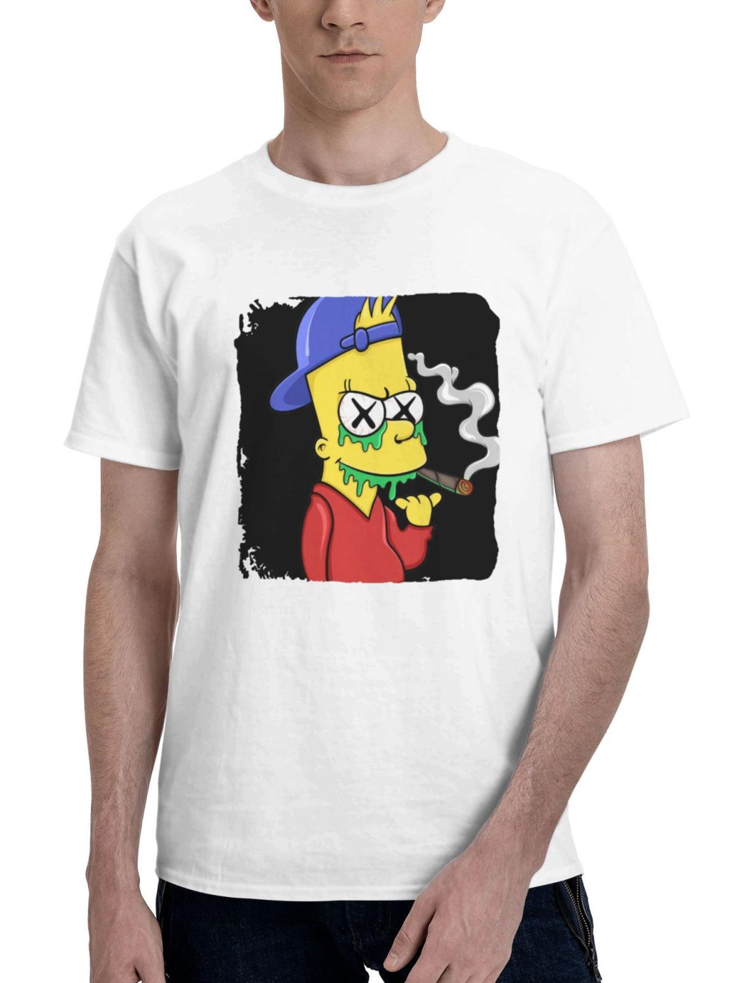 Bart Simpson Minimal 180G 100% Cotton Printed Round Neck Short-Sleeve T-Shirt, Gifts for Men Dad Husband Grandpa, S-XXXL, White