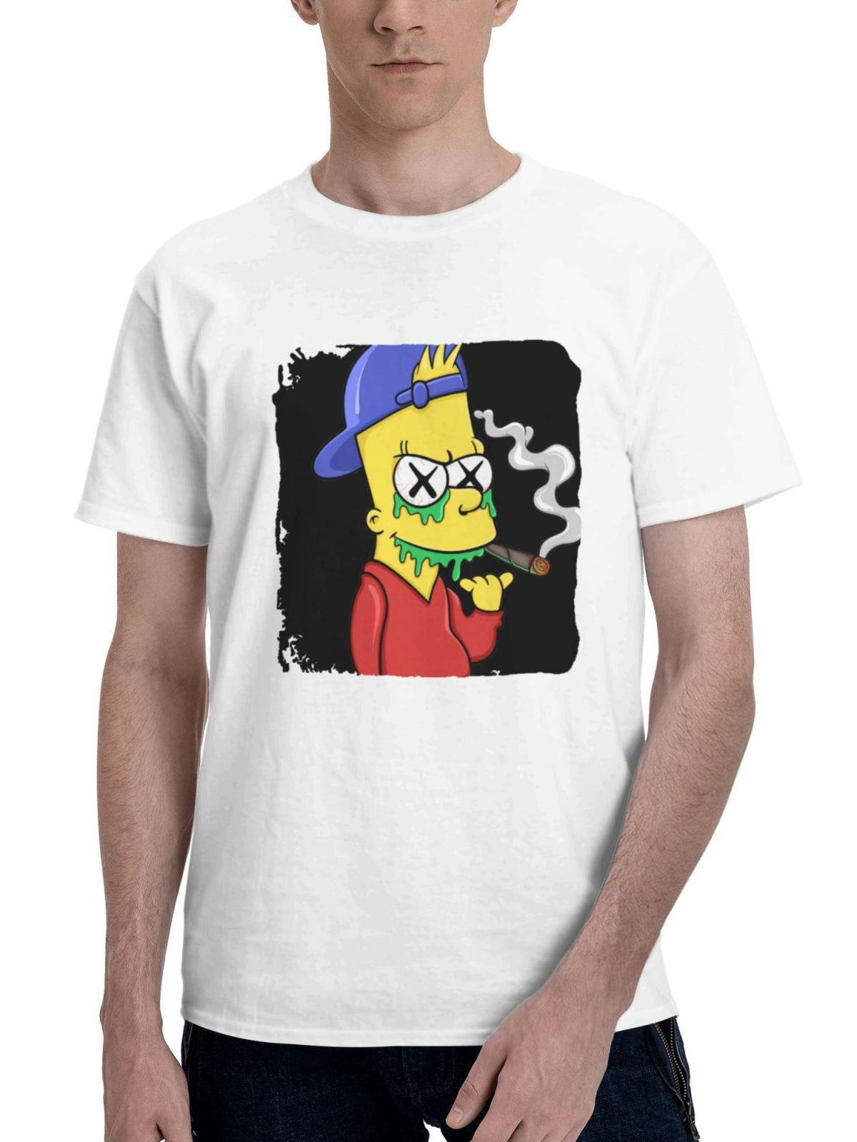 Bart Simpson Minimal 180G 100% Cotton Printed Round Neck Short-Sleeve T-Shirt, Gifts for Men Dad Husband Grandpa, S-XXXL, White
