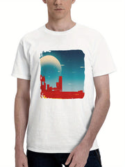 Barren Desert 180G 100% Cotton Printed Round Neck Short-Sleeve T-Shirt, Gifts for Men Dad Husband Grandpa, S-XXXL, White