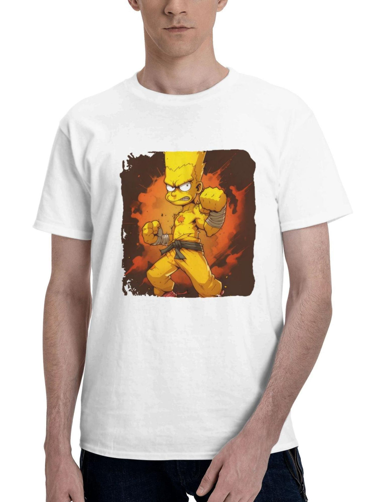 Bart Simpson Minimalist 180G 100% Cotton Printed Round Neck Short-Sleeve T-Shirt, Gifts for Men Dad Husband Grandpa, S-XXXL, White