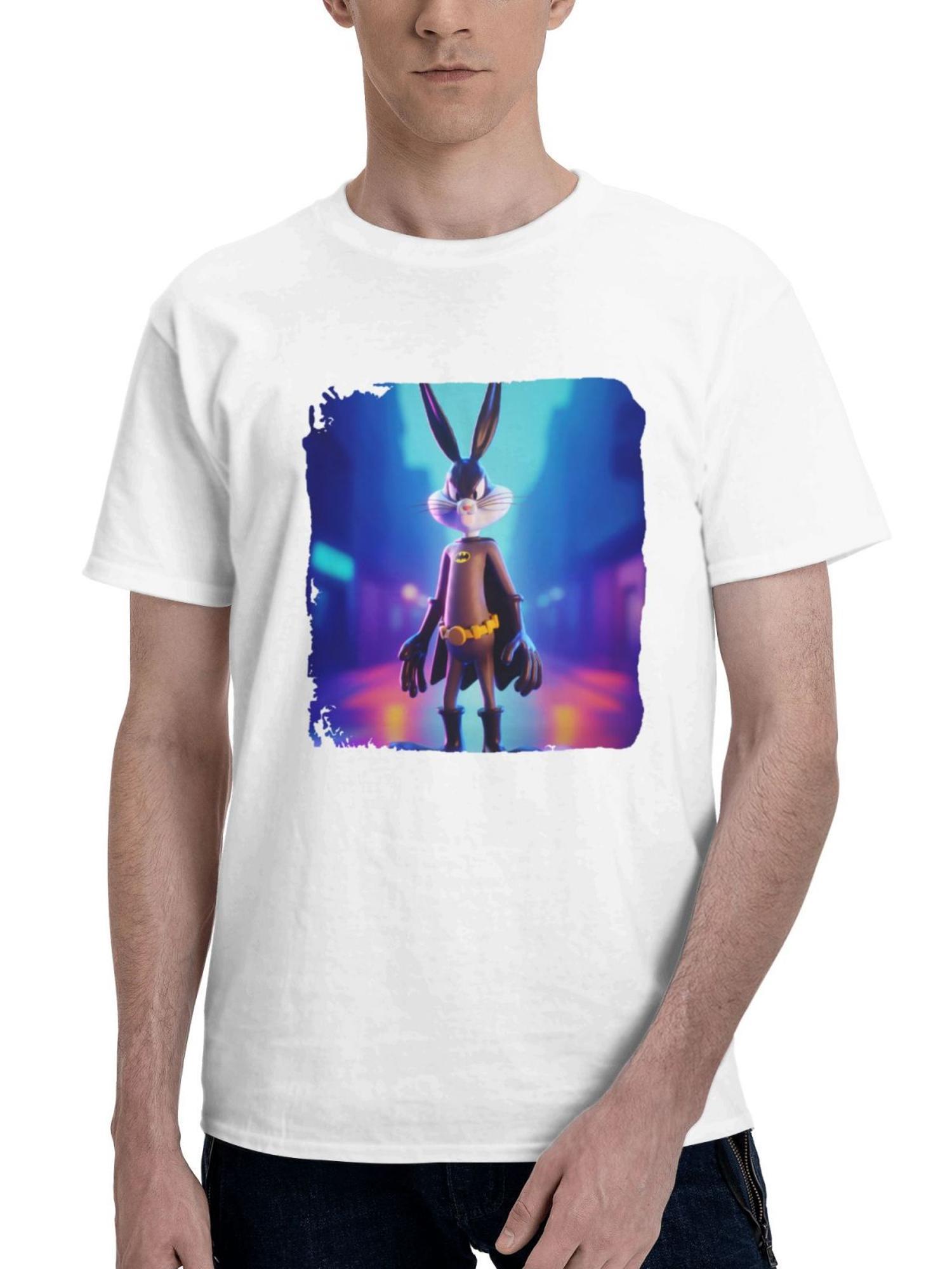 Bat Bunny 180G 100% Cotton Printed Round Neck Short-Sleeve T-Shirt, Gifts for Men Dad Husband Grandpa, S-XXXL, White