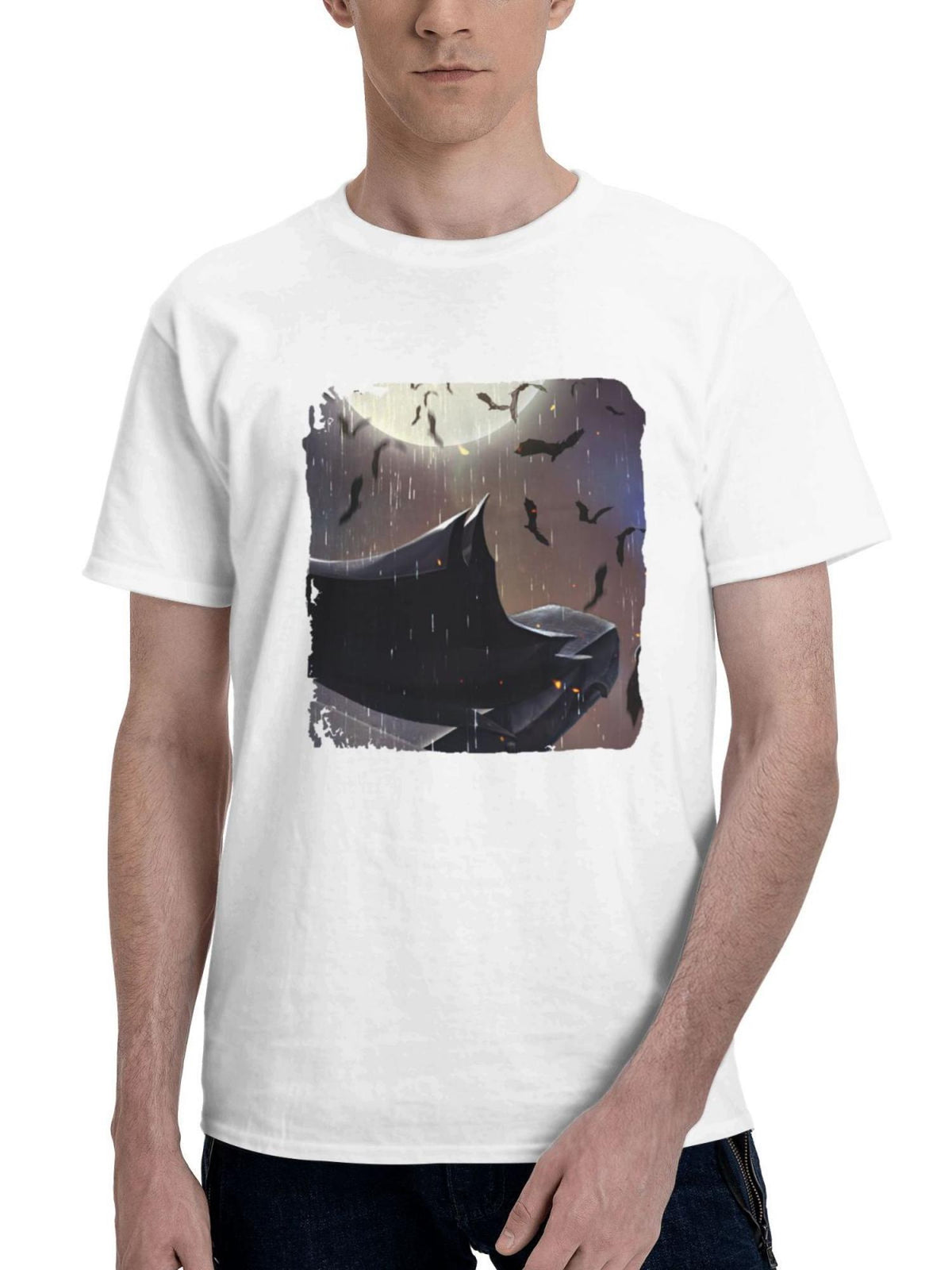 Bat Gotham 180G 100% Cotton Printed Round Neck Short-Sleeve T-Shirt, Gifts for Men Dad Husband Grandpa, S-XXXL, White