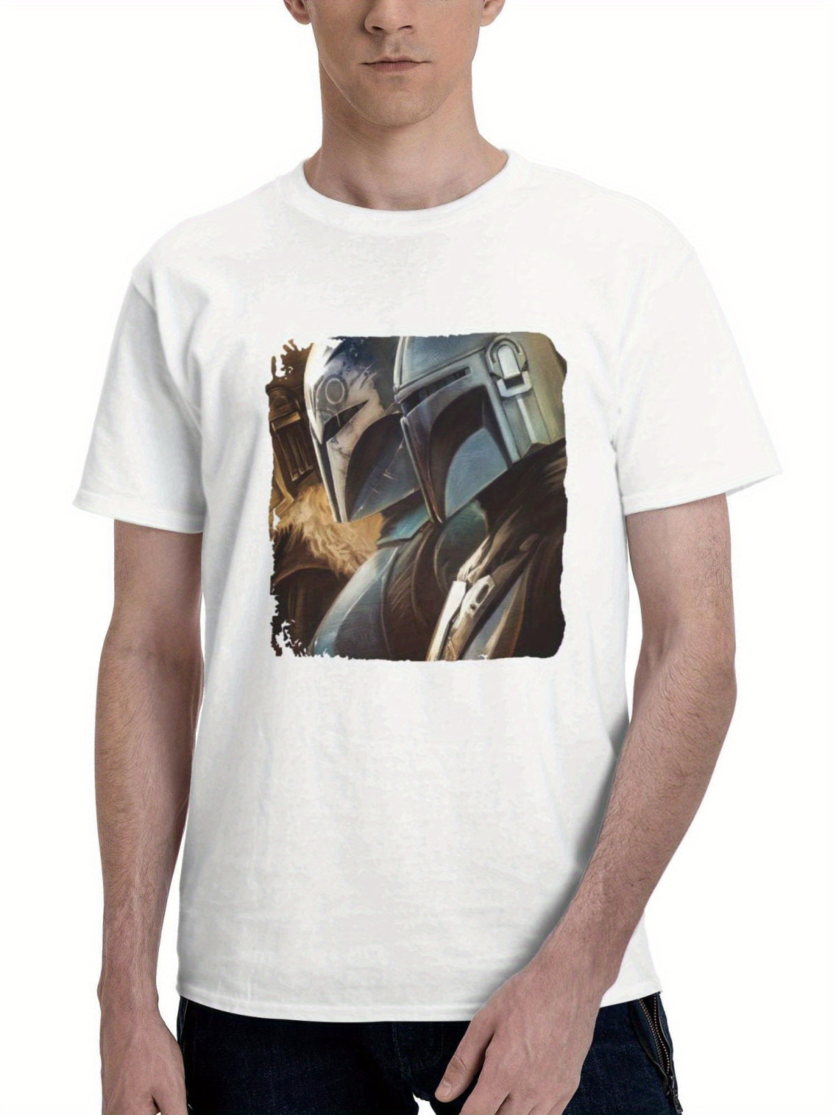 2023 The Mandalorian Season 3 180G 100% Cotton Printed Round Neck Short-Sleeve T-Shirt, Gifts for Men Dad Husband Grandpa, S-XXXL, White