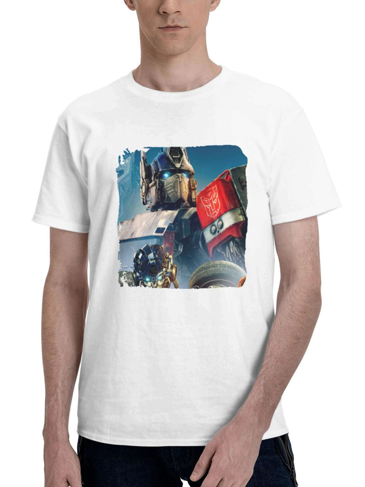 2023 Transformers Rise Of The Beasts Movie 180G 100% Cotton Printed Round Neck Short-Sleeve T-Shirt, Gifts for Men Dad Husband Grandpa, S-XXXL, White