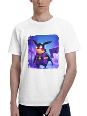 Bat Pikachu 180G 100% Cotton Printed Round Neck Short-Sleeve T-Shirt, Gifts for Men Dad Husband Grandpa, S-XXXL, White