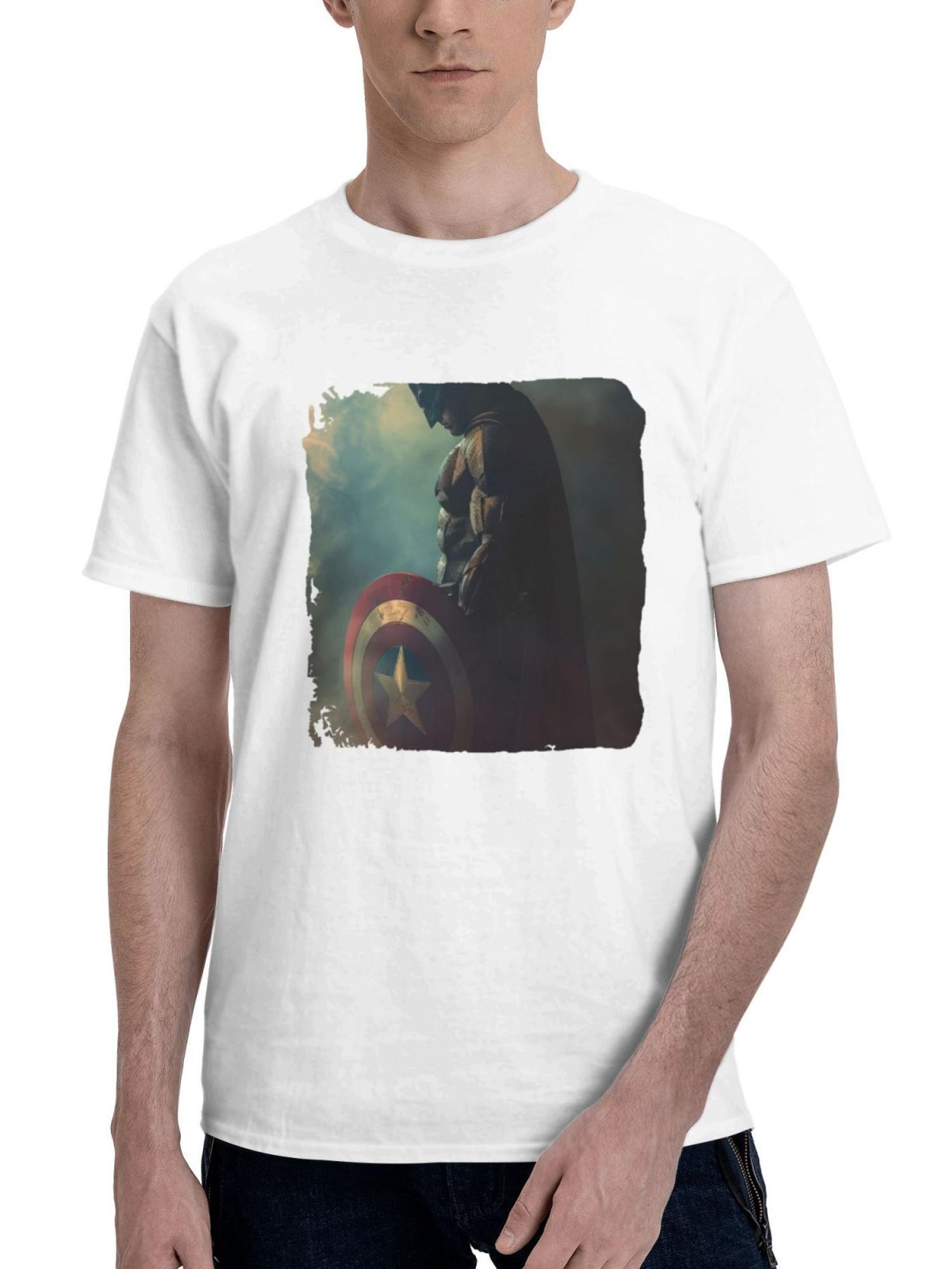 Bat Spangled Banner 180G 100% Cotton Printed Round Neck Short-Sleeve T-Shirt, Gifts for Men Dad Husband Grandpa, S-XXXL, White