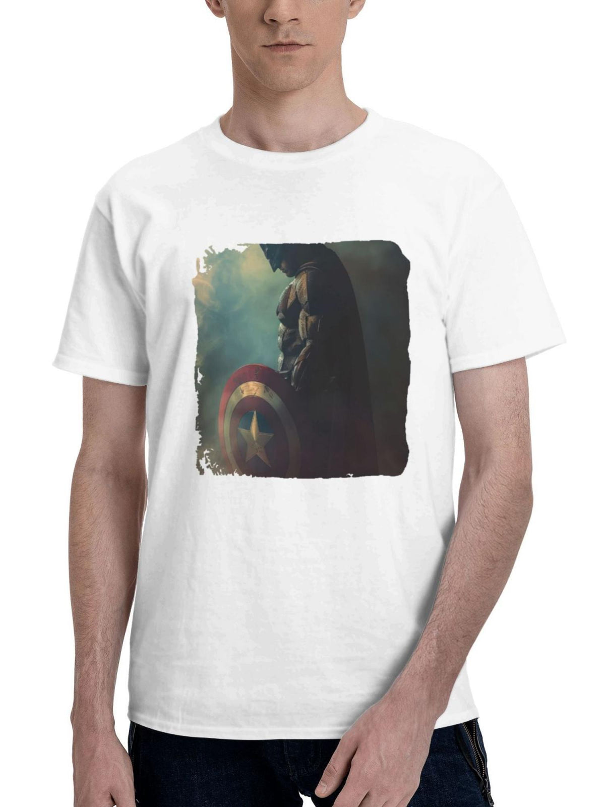 Bat Spangled Banner 180G 100% Cotton Printed Round Neck Short-Sleeve T-Shirt, Gifts for Men Dad Husband Grandpa, S-XXXL, White