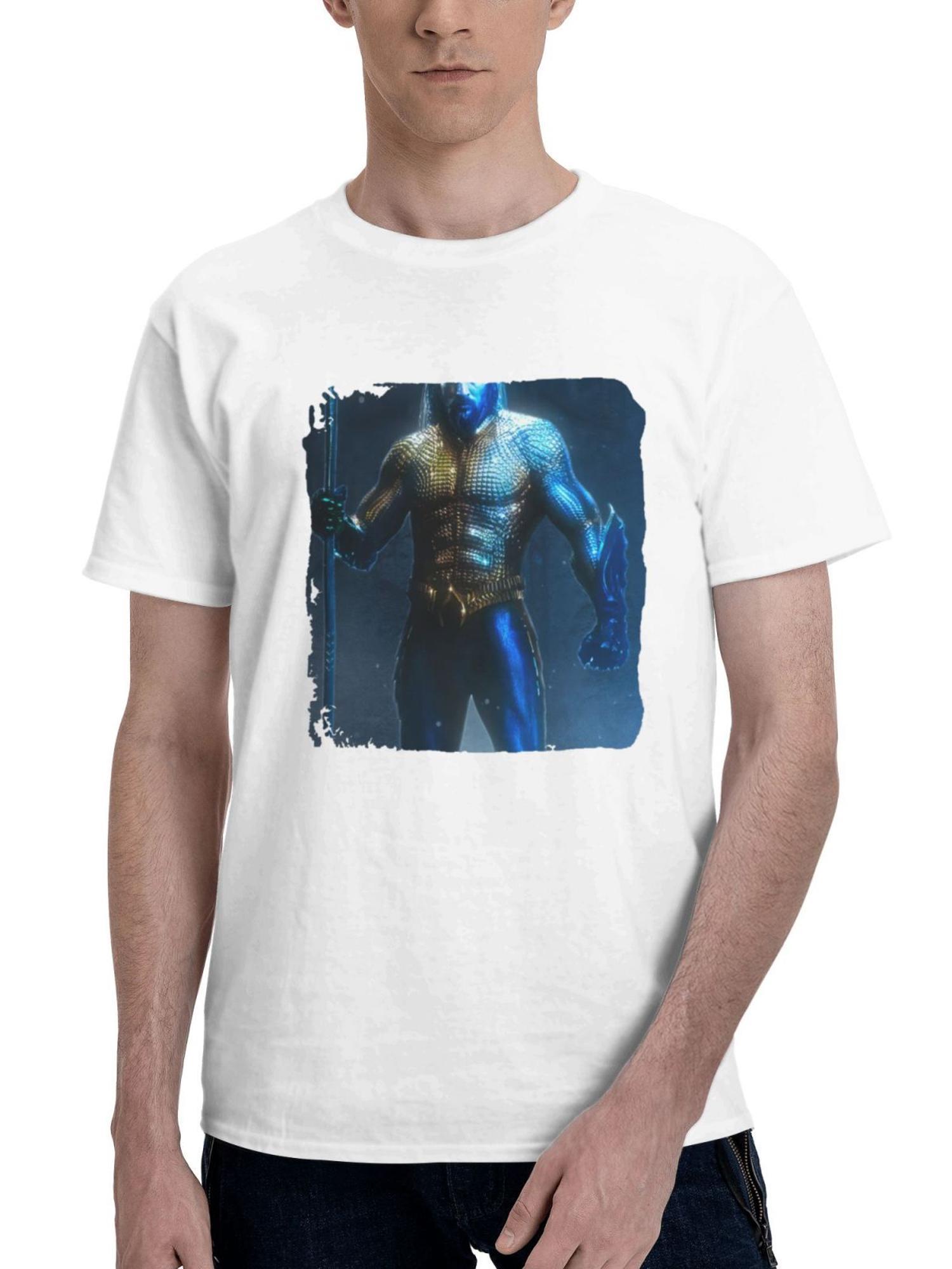 2023 Zack Synder Justice League Part Ii Aquaman 180G 100% Cotton Printed Round Neck Short-Sleeve T-Shirt, Gifts for Men Dad Husband Grandpa, S-XXXL, White