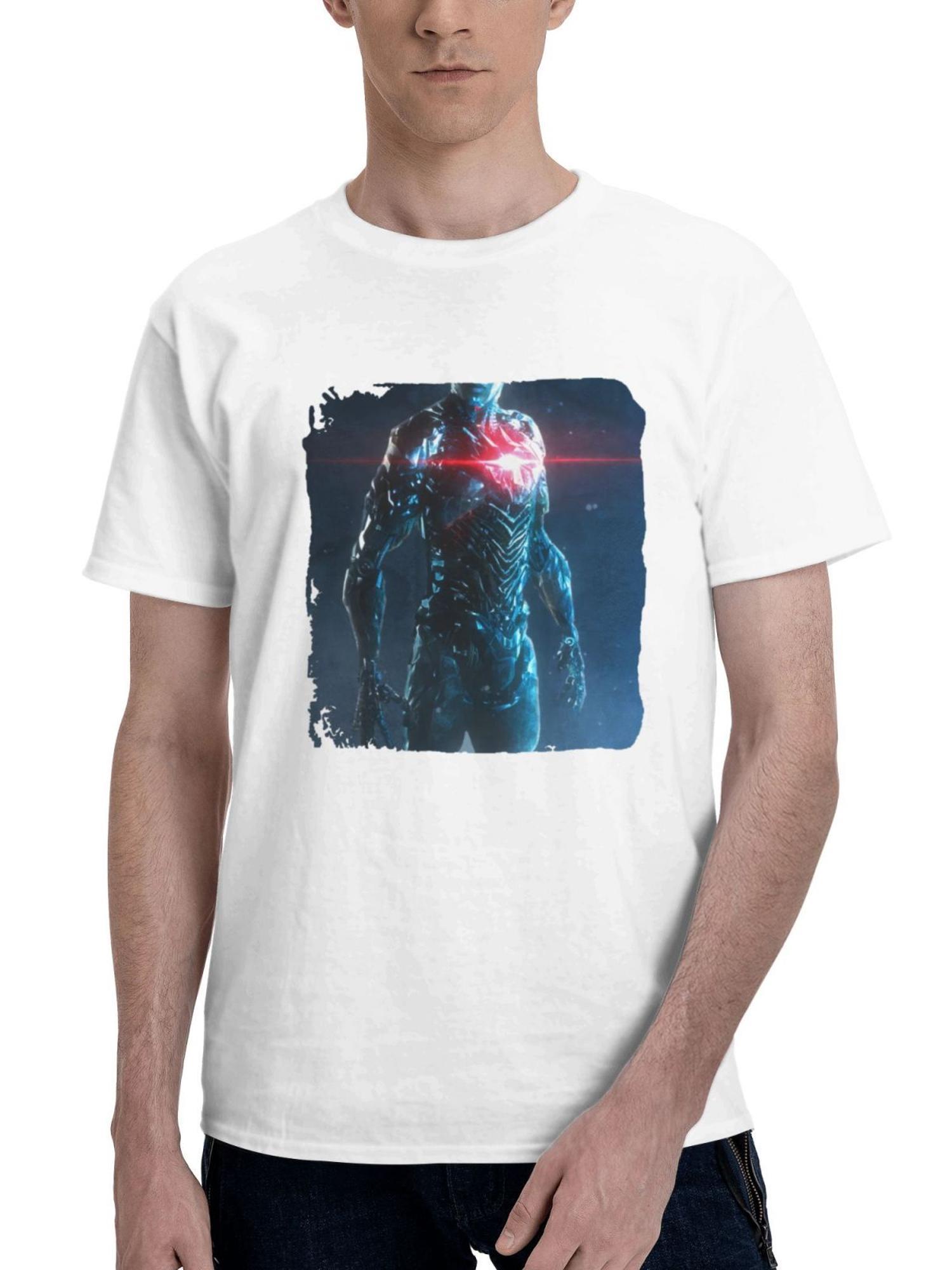 2023 Zack Synder Justice League Part Ii Cyborg S7 180G 100% Cotton Printed Round Neck Short-Sleeve T-Shirt, Gifts for Men Dad Husband Grandpa, S-XXXL, White