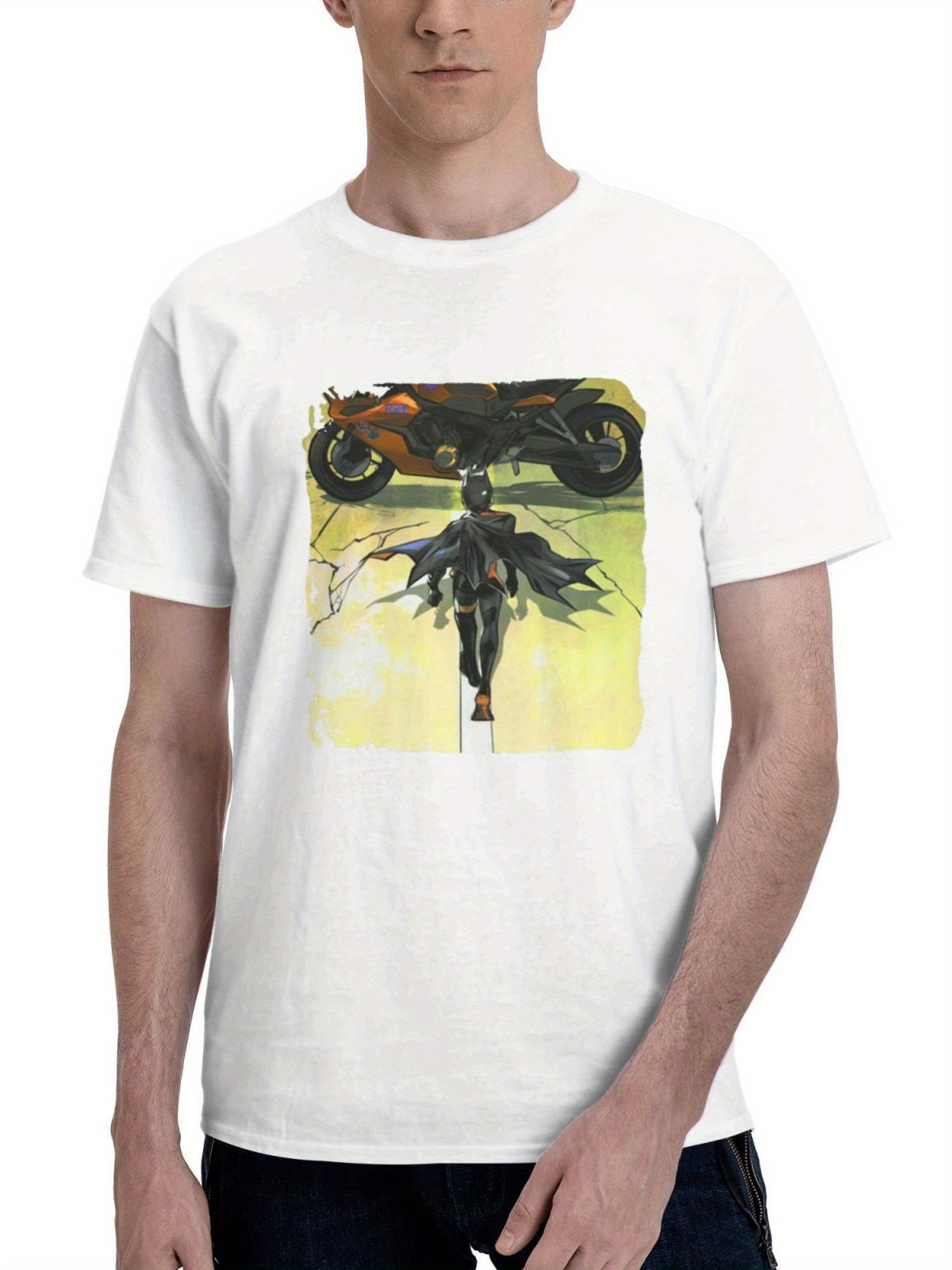 Batgirl Bike 180G 100% Cotton Printed Round Neck Short-Sleeve T-Shirt, Gifts for Men Dad Husband Grandpa, S-XXXL, White