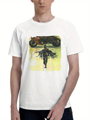 Batgirl Bike 180G 100% Cotton Printed Round Neck Short-Sleeve T-Shirt, Gifts for Men Dad Husband Grandpa, S-XXXL, White