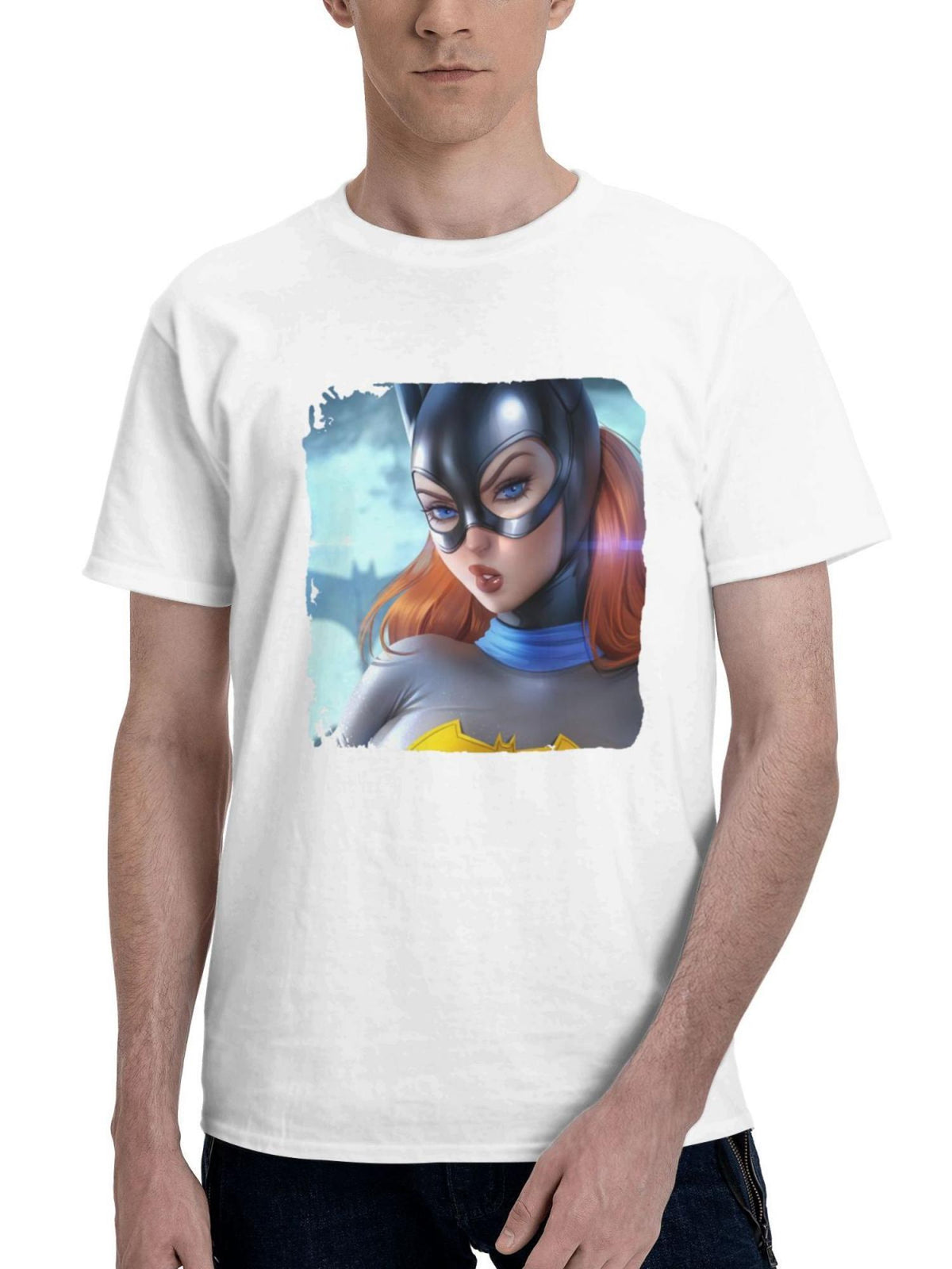 Batgirl Comic Fantasy Fanart 180G 100% Cotton Printed Round Neck Short-Sleeve T-Shirt, Gifts for Men Dad Husband Grandpa, S-XXXL, White