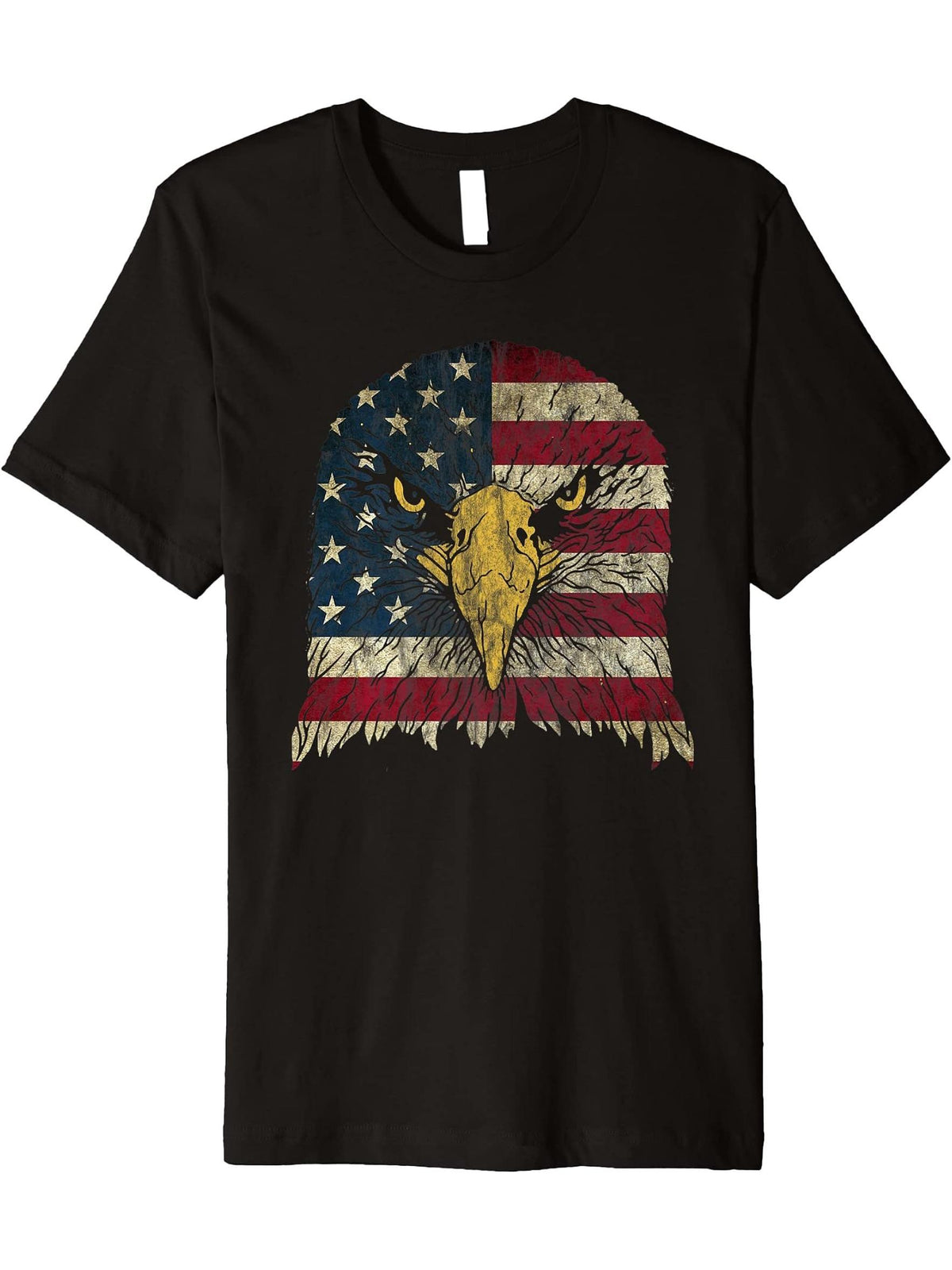 Bald Eagle American Flag Patriotic Freedom Eagle Lover Premium T-Shirt 180G 100% Cotton Printed Round Neck Short-Sleeve T-Shirt, Gifts for Men Dad Husband Grandpa, S-XXXL, Black