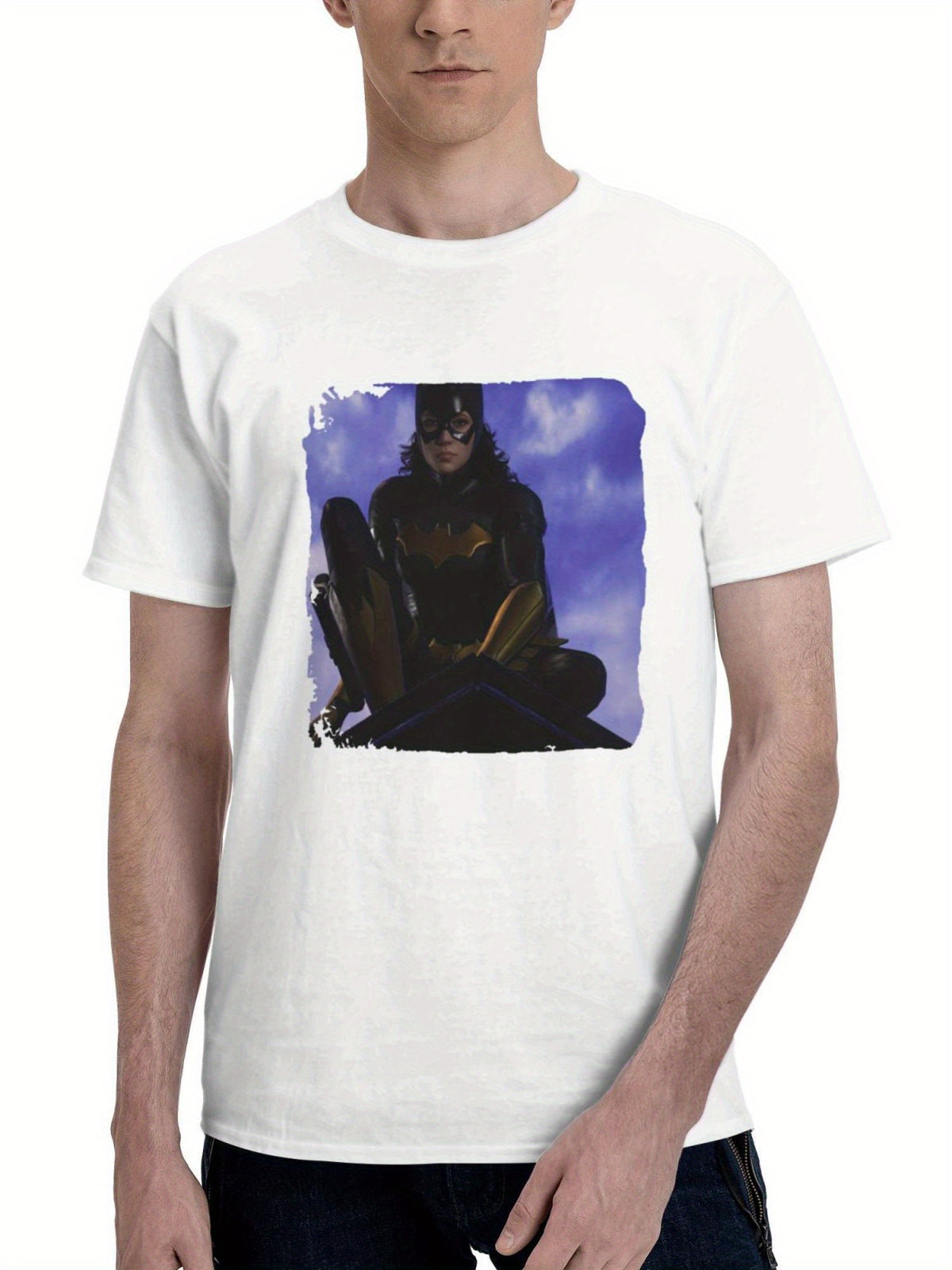 Batgirl Gotham Knights 180G 100% Cotton Printed Round Neck Short-Sleeve T-Shirt, Gifts for Men Dad Husband Grandpa, S-XXXL, White