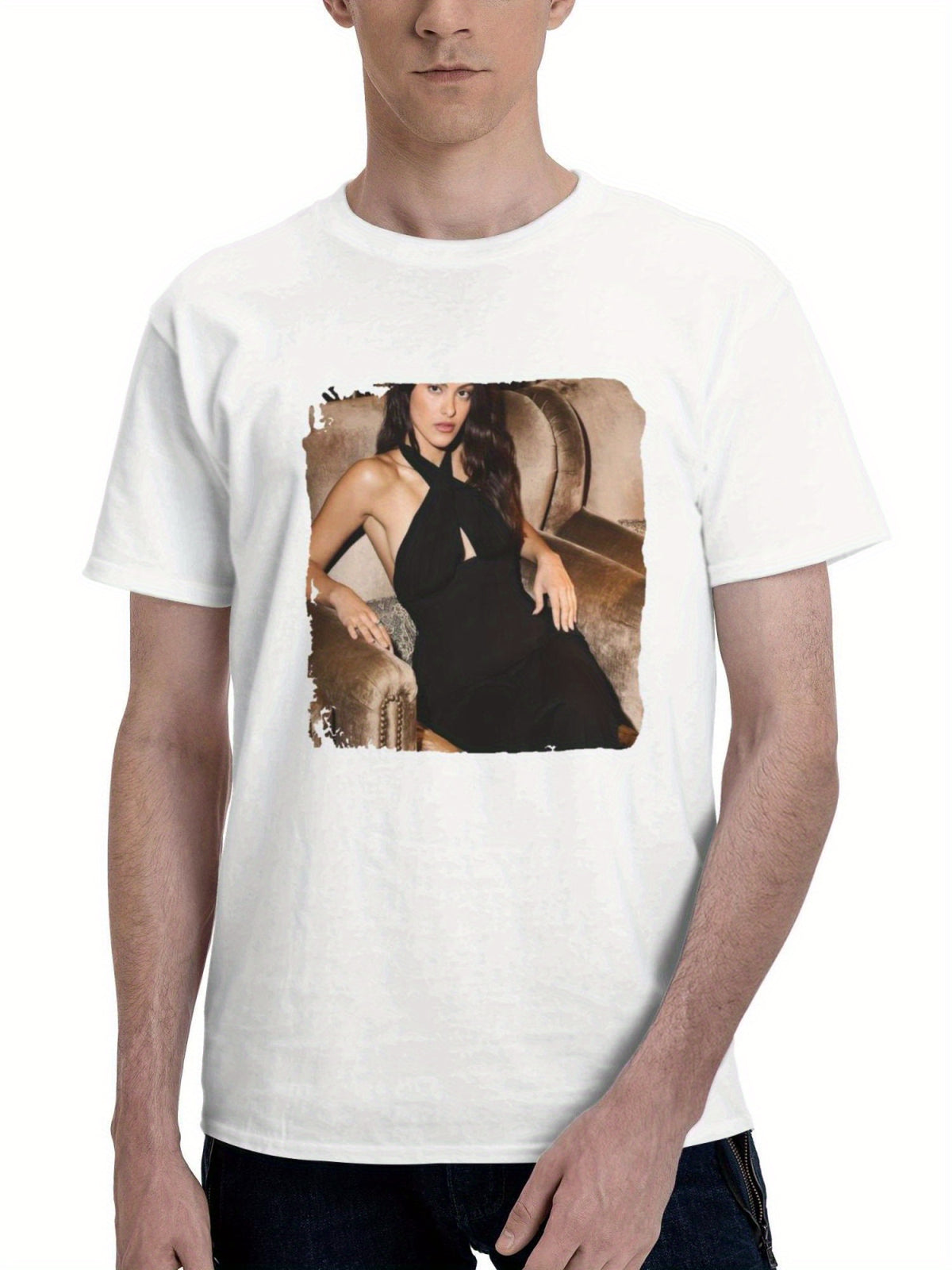 2024 Camila Mendes 180G 100% Cotton Printed Round Neck Short-Sleeve T-Shirt, Gifts for Men Dad Husband Grandpa, S-XXXL, White